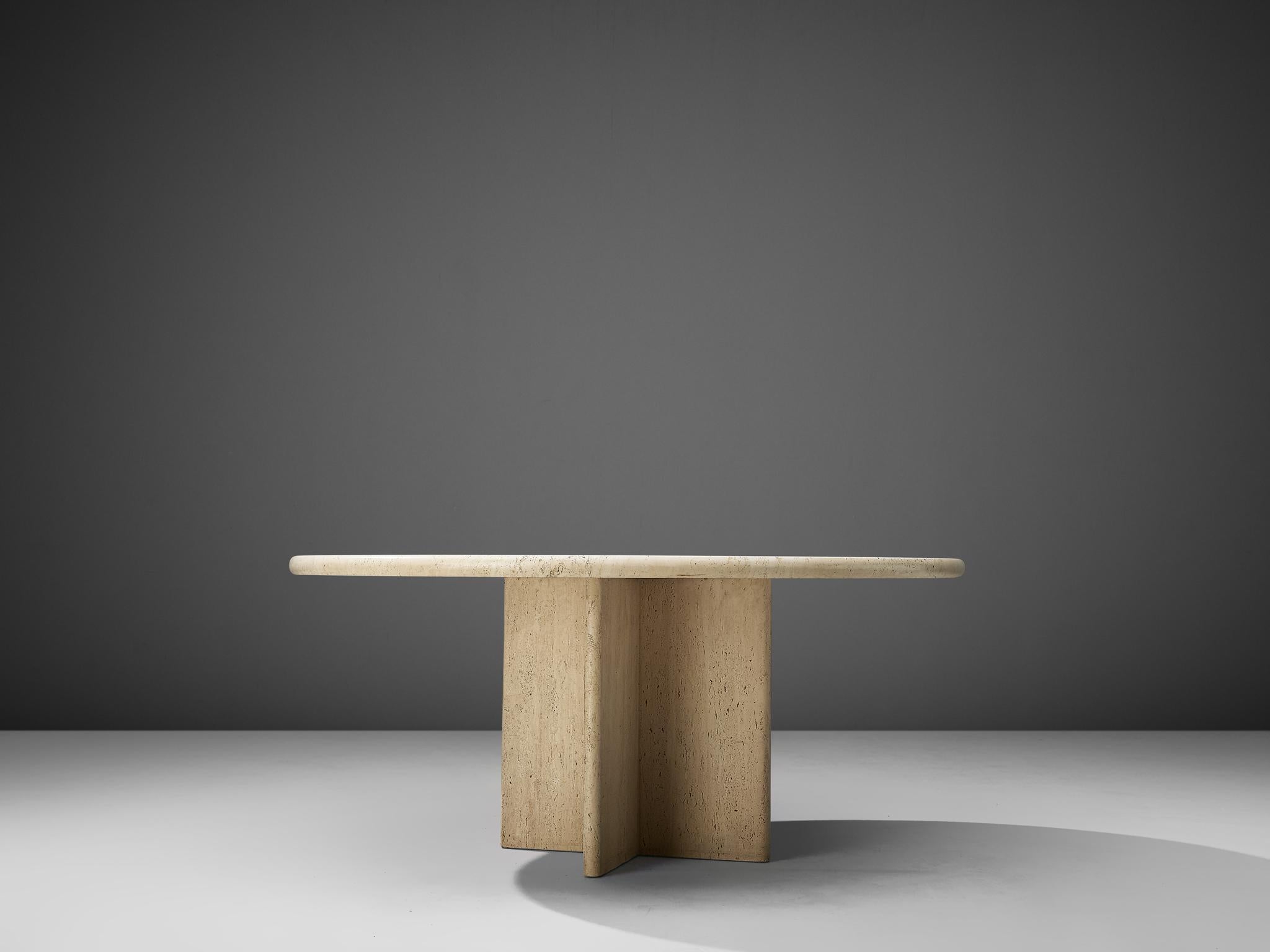 Italian Round Travertine Coffee Table
