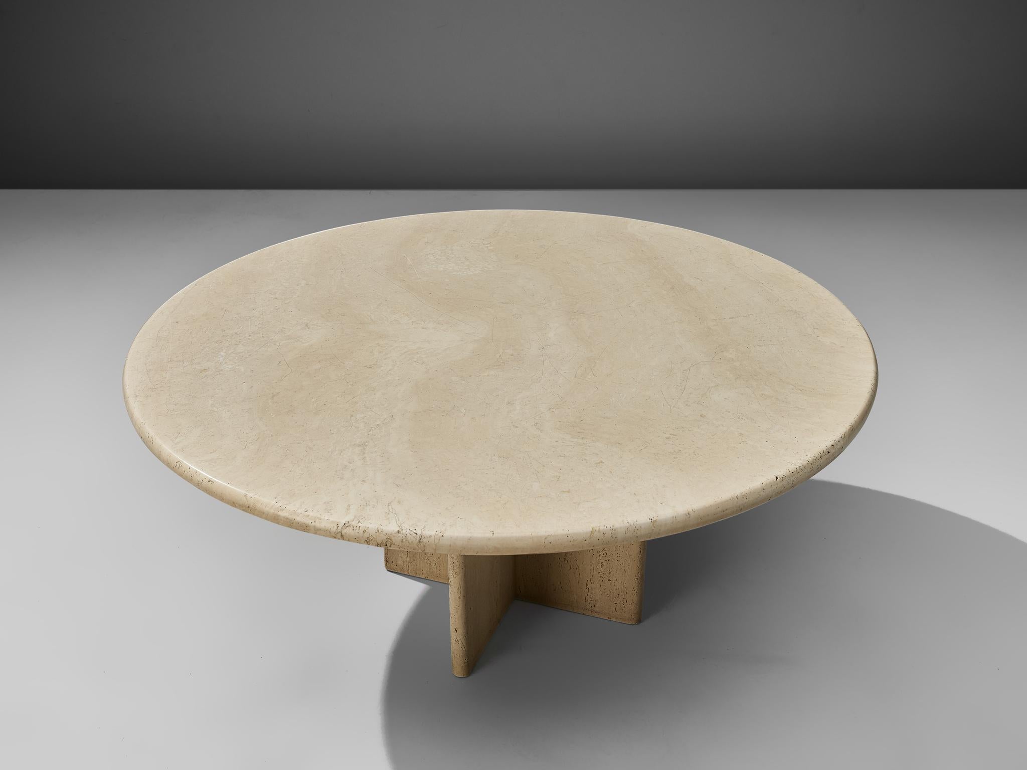 Round Travertine Coffee Table In Good Condition In Waalwijk, NL