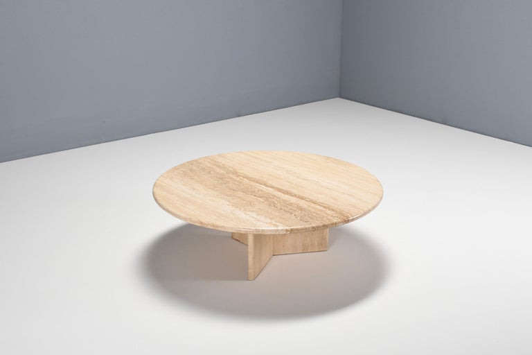 Mid-Century Modern Round Travertine Coffee Table, Italy 1970s For Sale