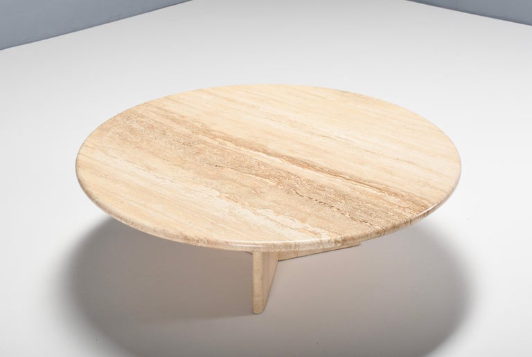 Italian Round Travertine Coffee Table, Italy 1970s For Sale