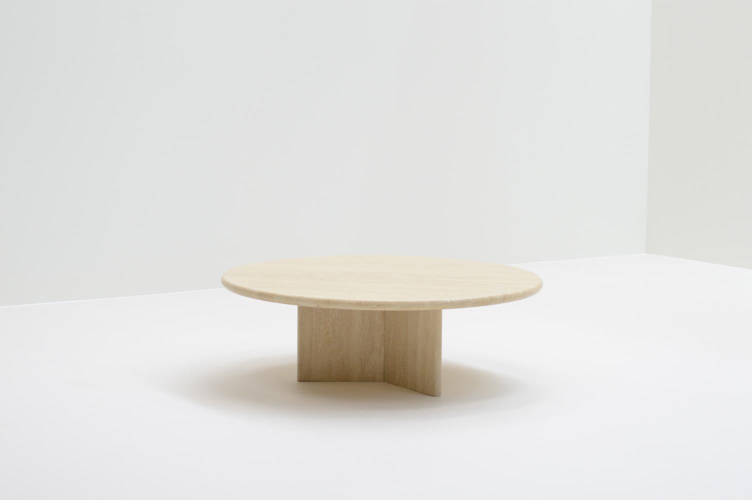 Mid-Century Modern Round Travertine Coffee Table, Italy 70s