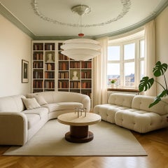 Round Travertine Coffee Table With Oak Veneer Base, Italy 1970
