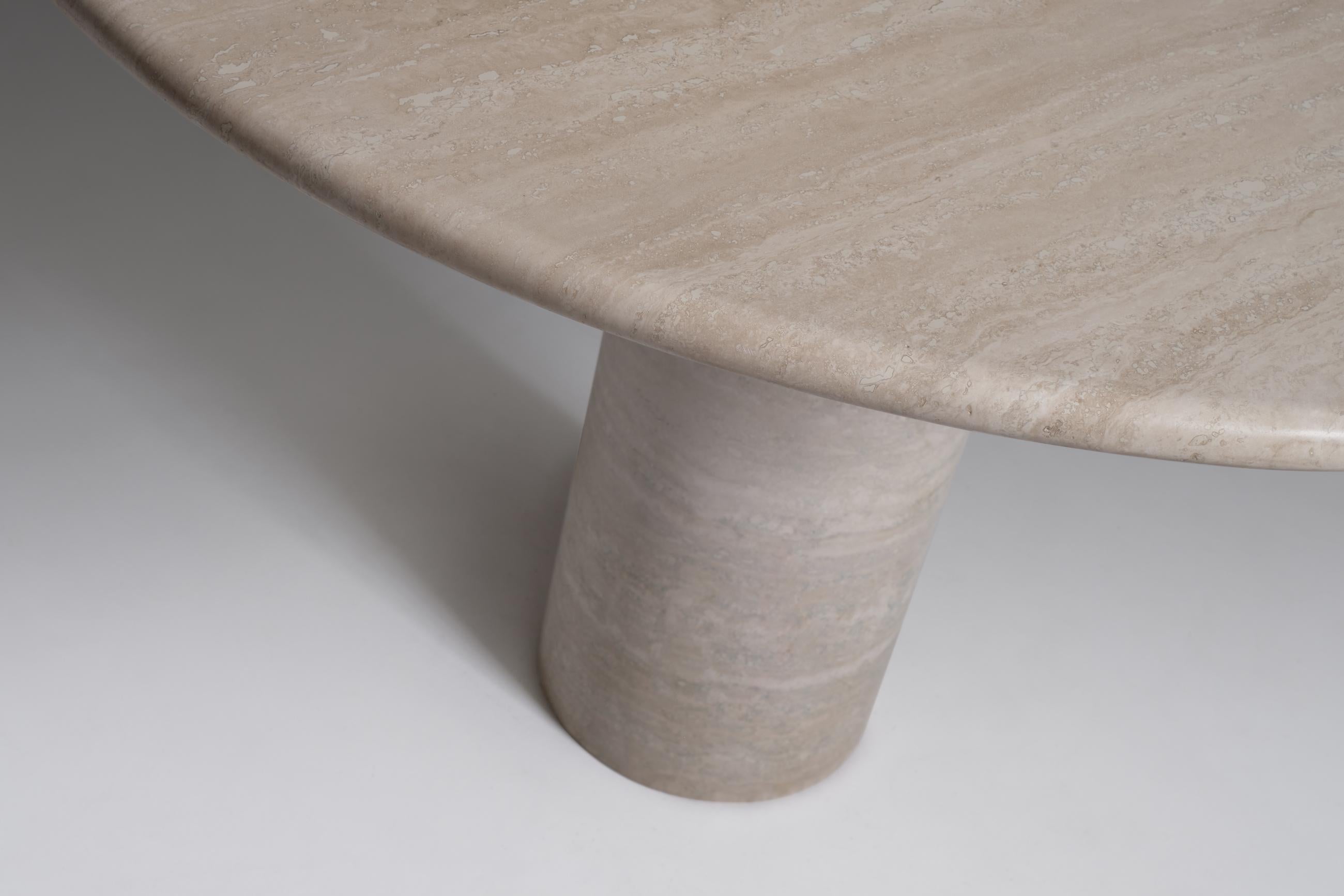 Round Travertine Dinging Table with Cylinder Base 1