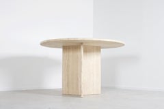 Round Travertine Dining Table, 1970s