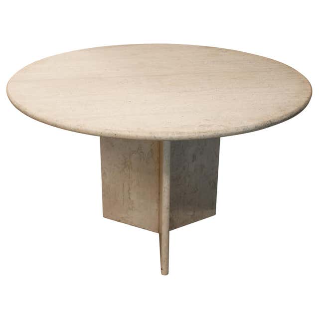 Round Travertine Dining Table, 1970s at 1stDibs