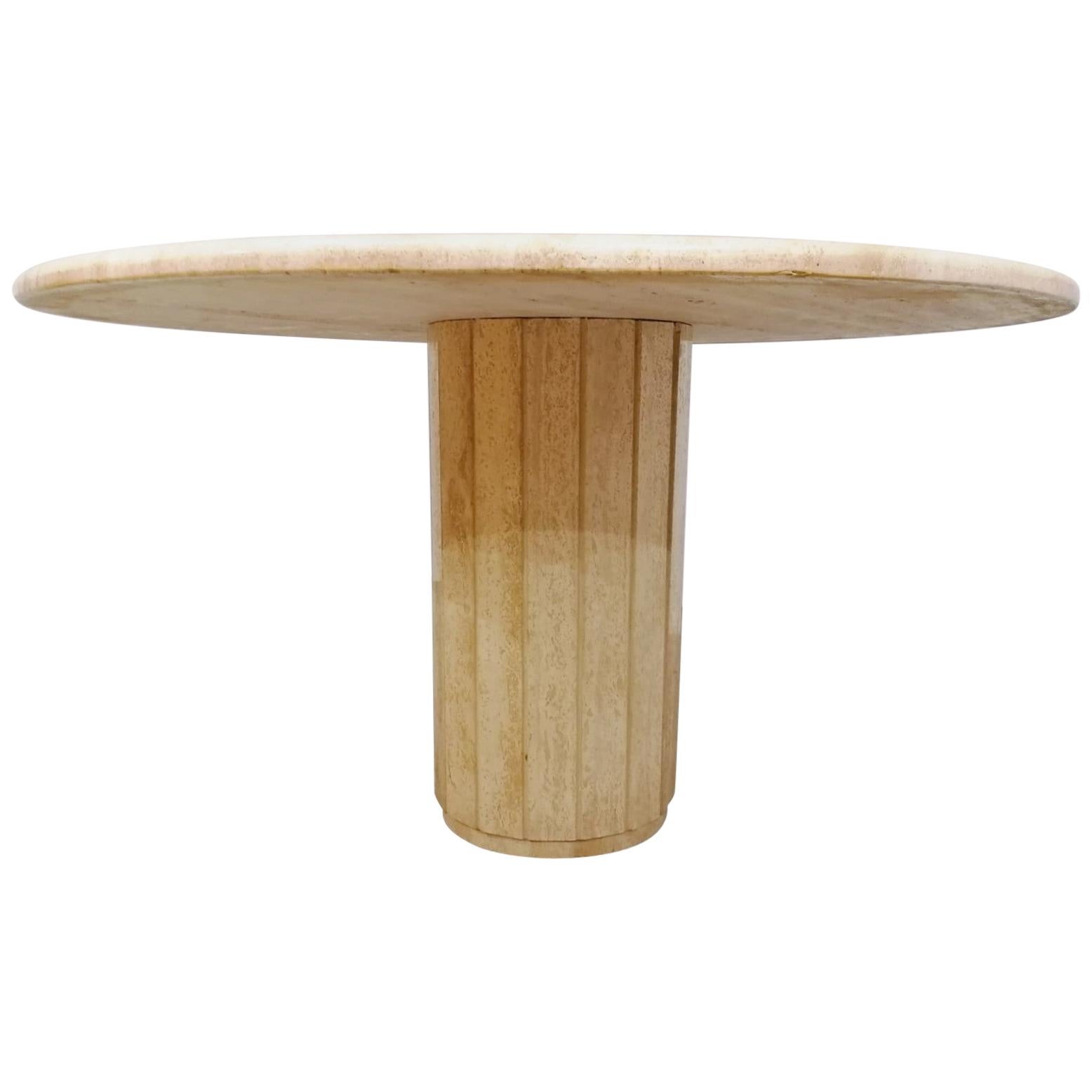 Round Travertine Dining Table, 1970s