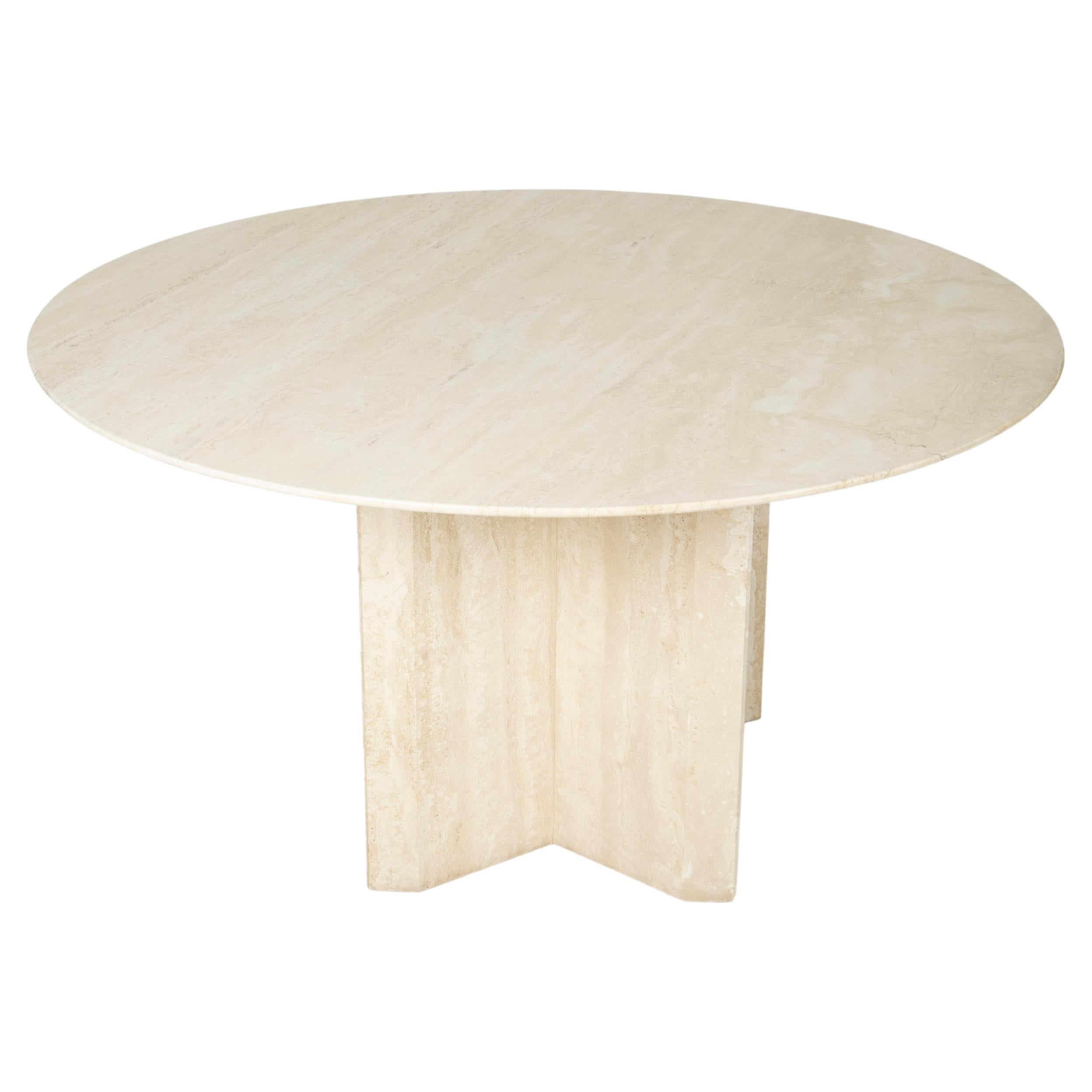 Round Travertine Dining Table, 1970s