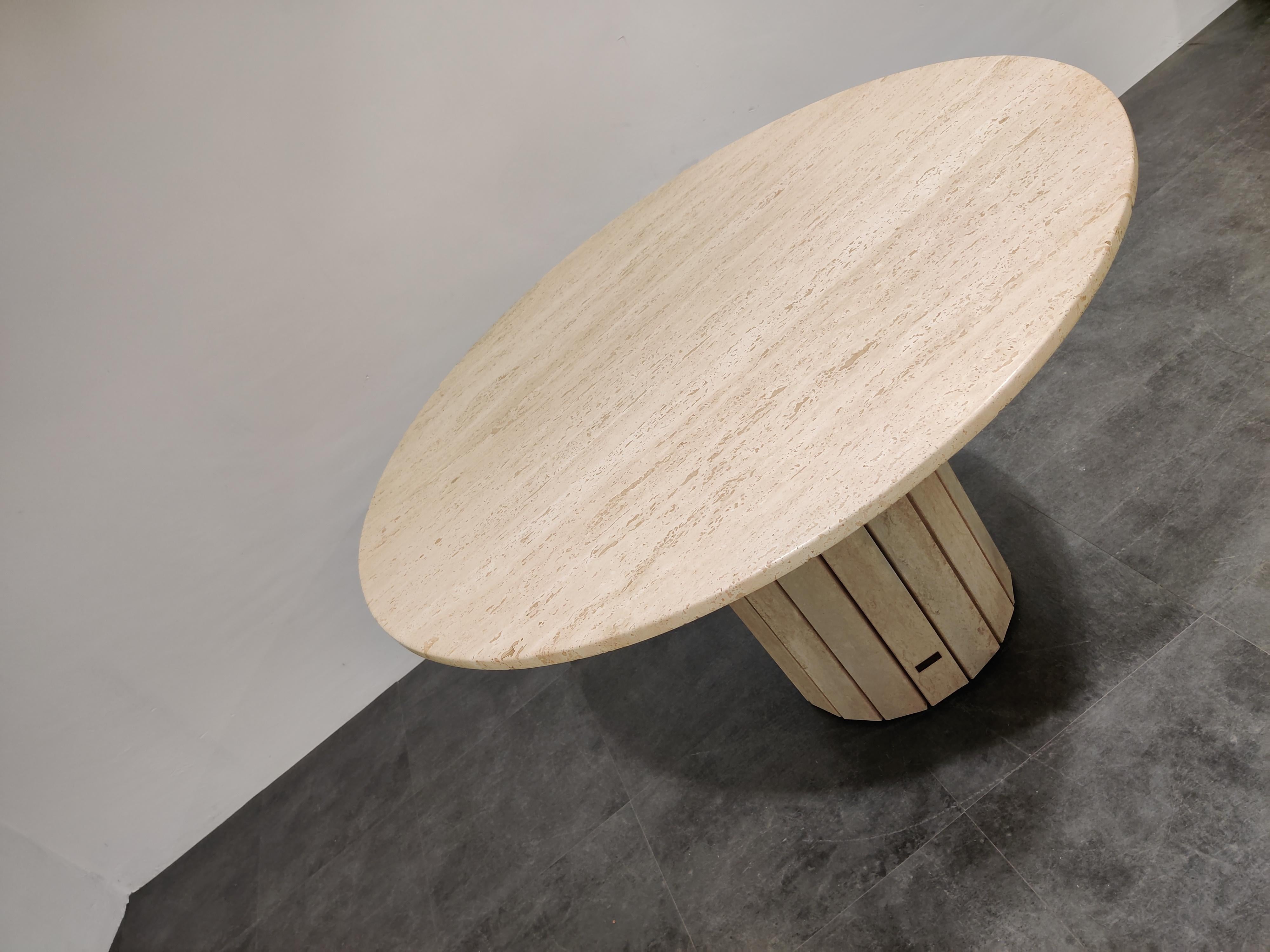 Round Travertine Dining Table by Jean Charles, 1970s 1