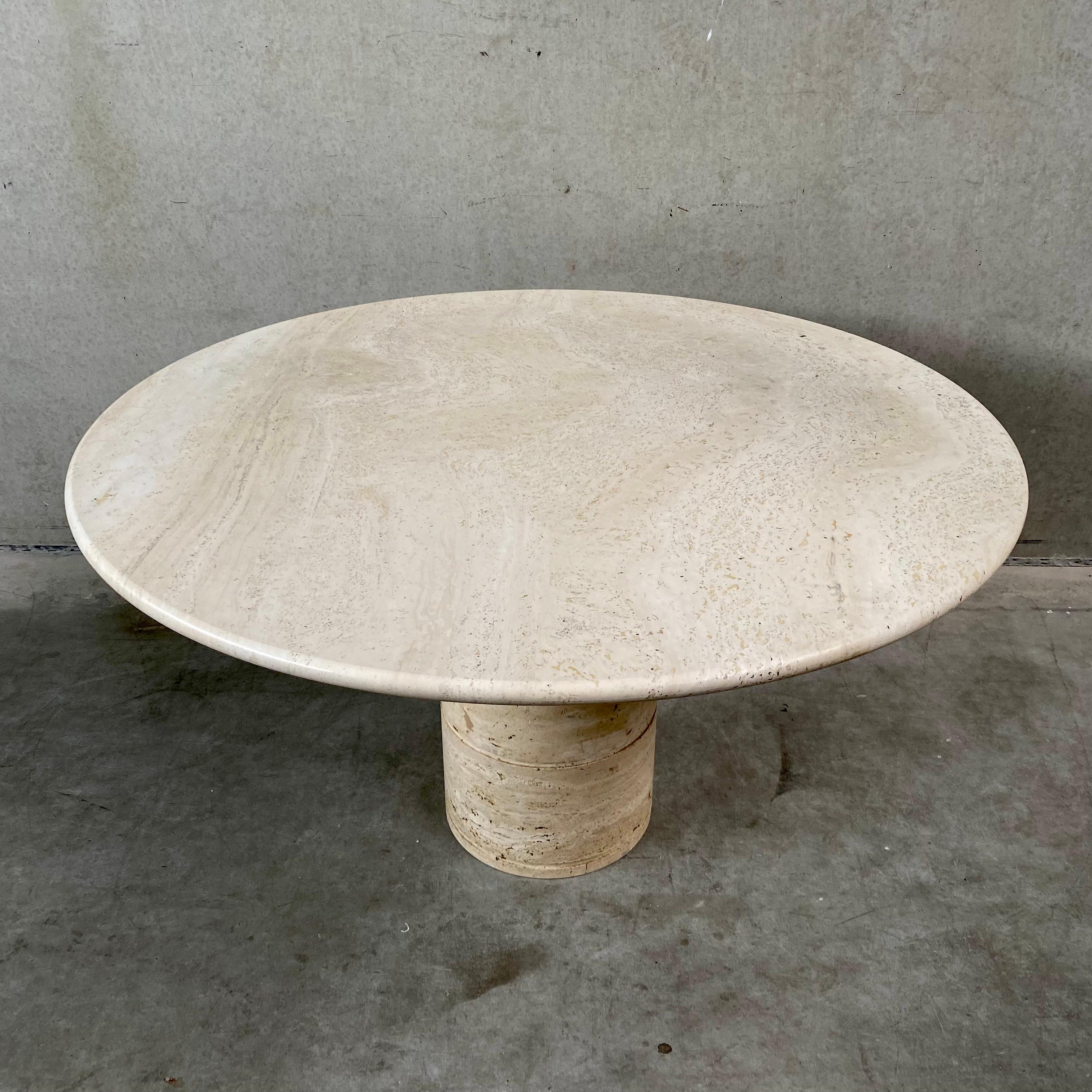 Round travertine dining table by UP & UP, ITALY 1970S 3