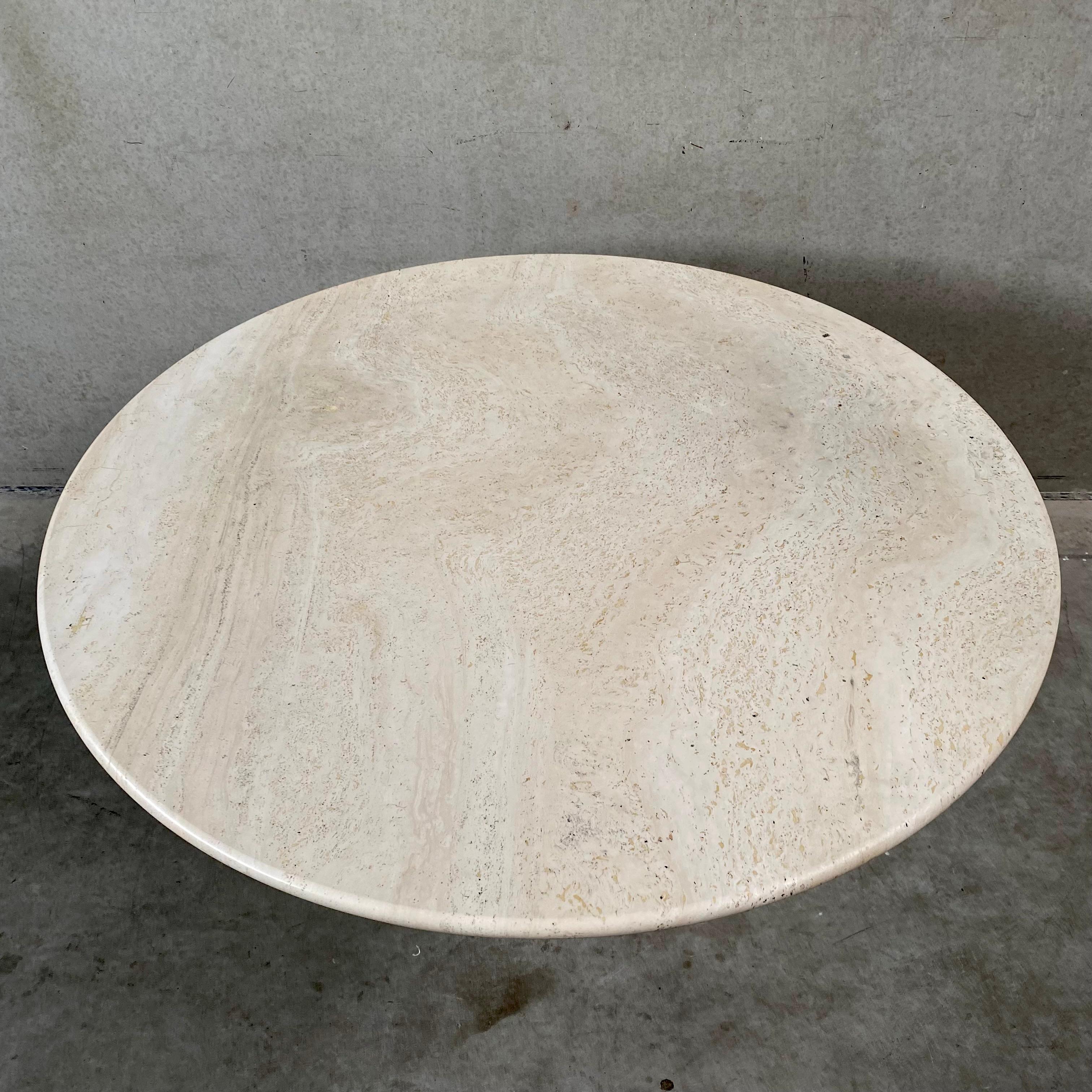 Round travertine dining table by UP & UP, ITALY 1970S 4