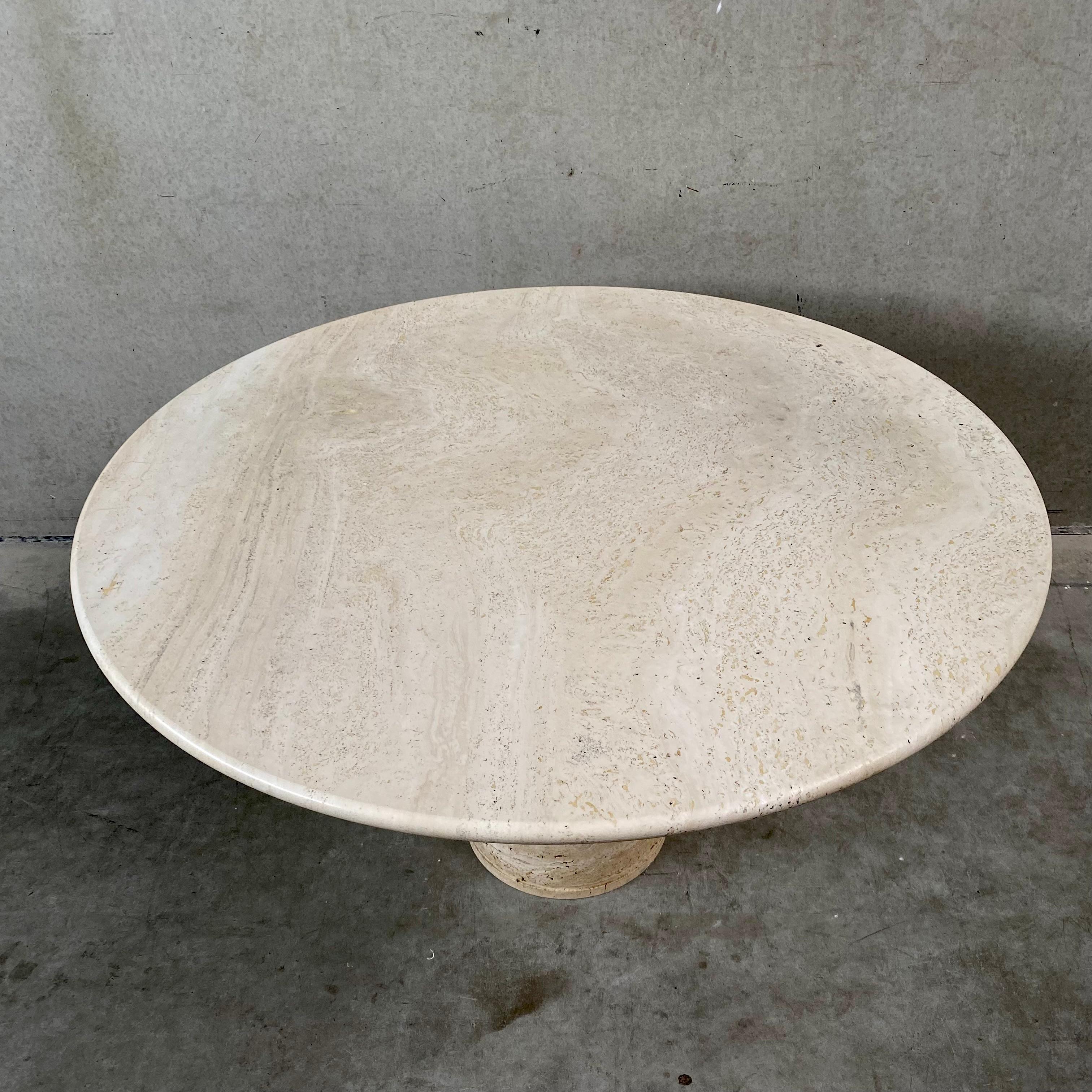 Round travertine dining table by UP & UP, ITALY 1970S 5