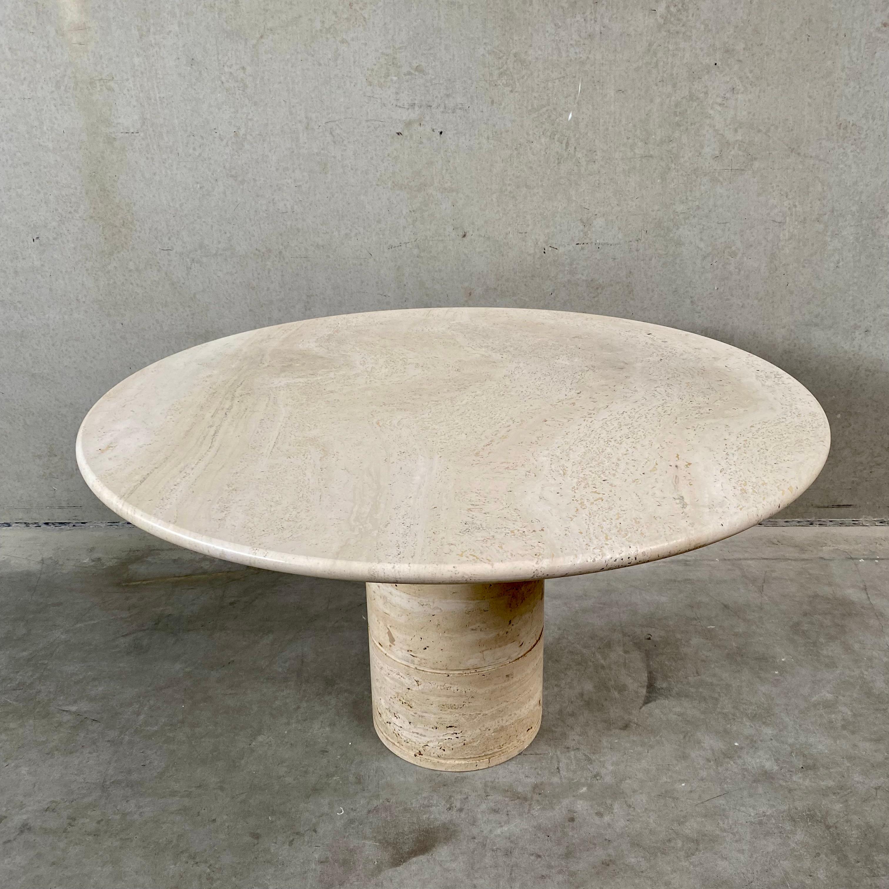 Round travertine dining table by UP & UP, ITALY 1970S 6