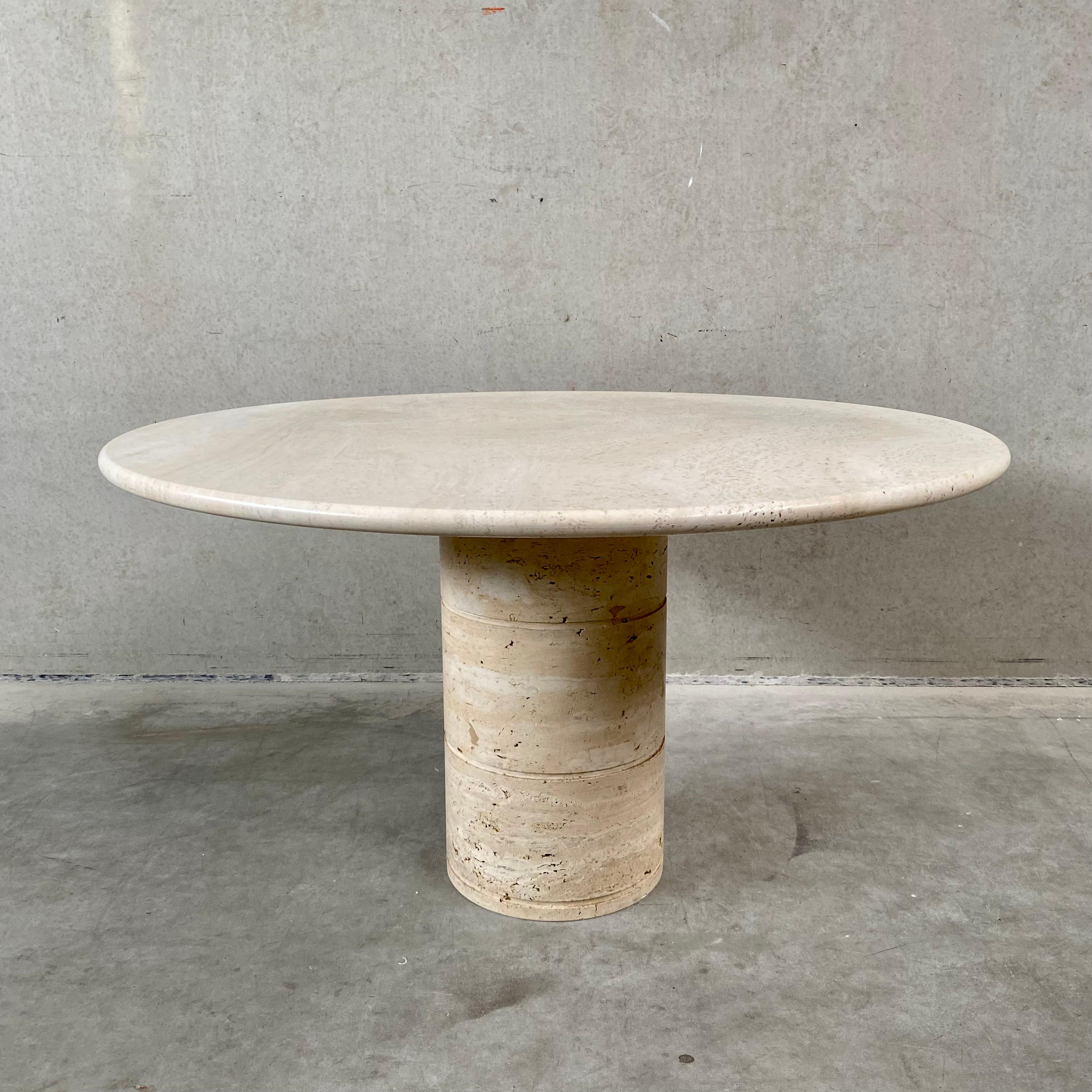 Round travertine dining table by UP & UP, ITALY 1970S 7