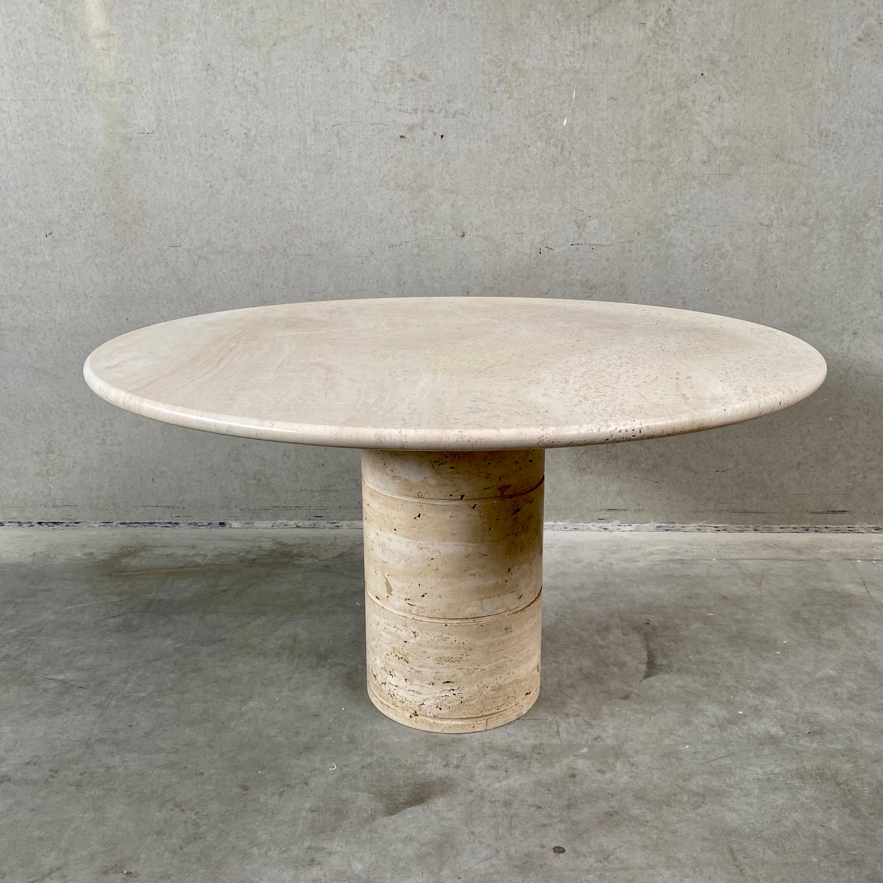 Round travertine dining table by UP & UP, ITALY 1970S 8