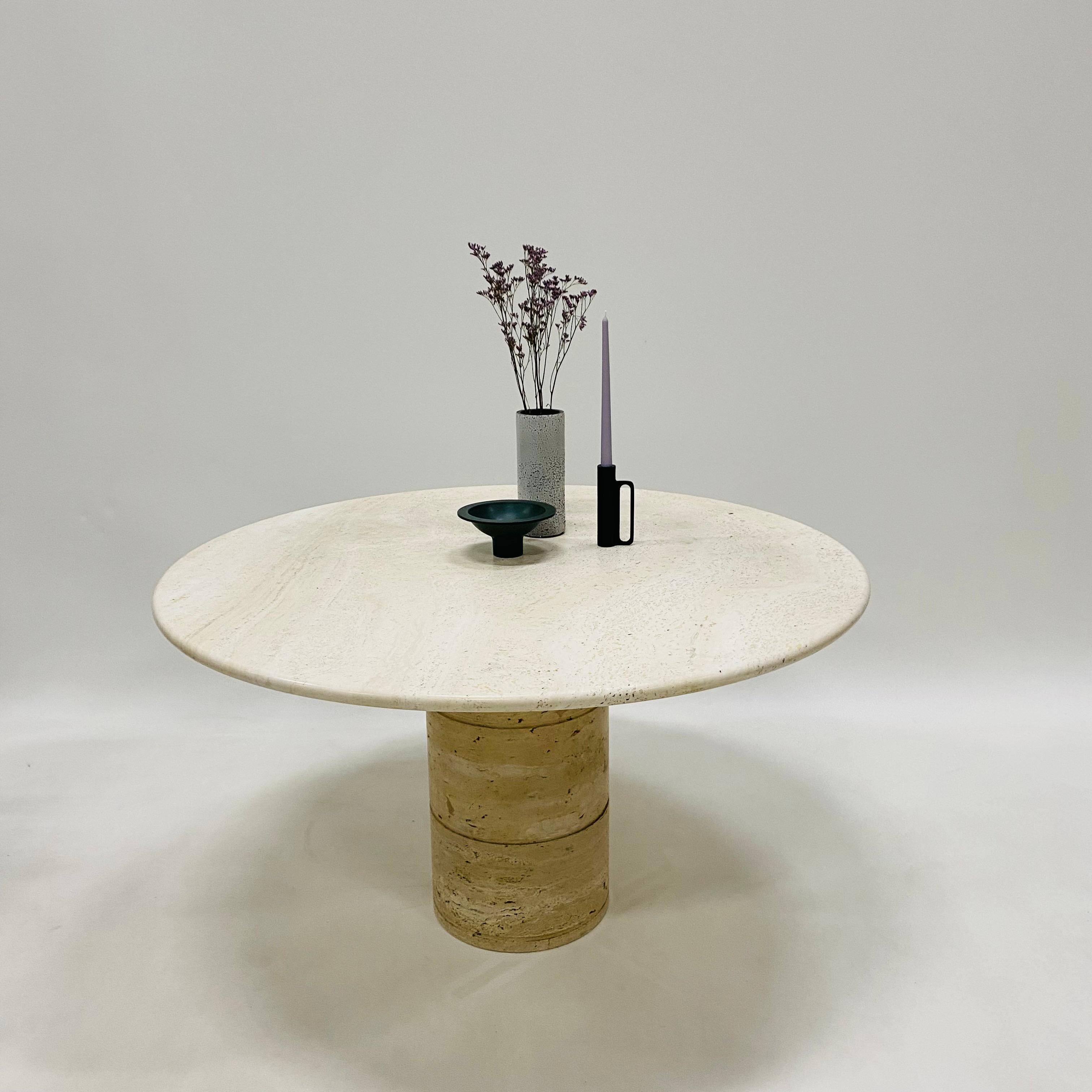 Round travertine dining table by UP & UP, ITALY 1970S 9
