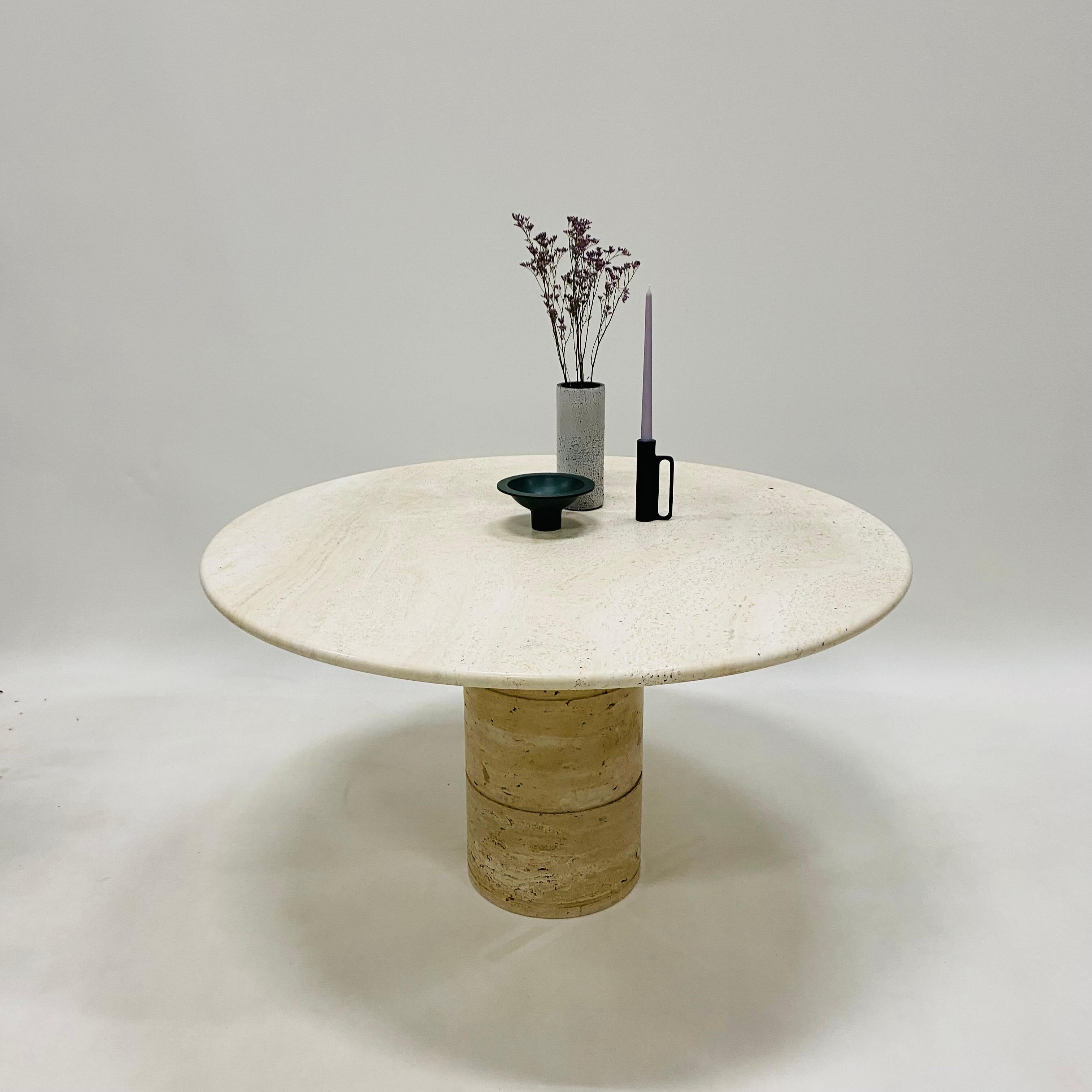 Round travertine dining table by UP & UP, ITALY 1970S 10