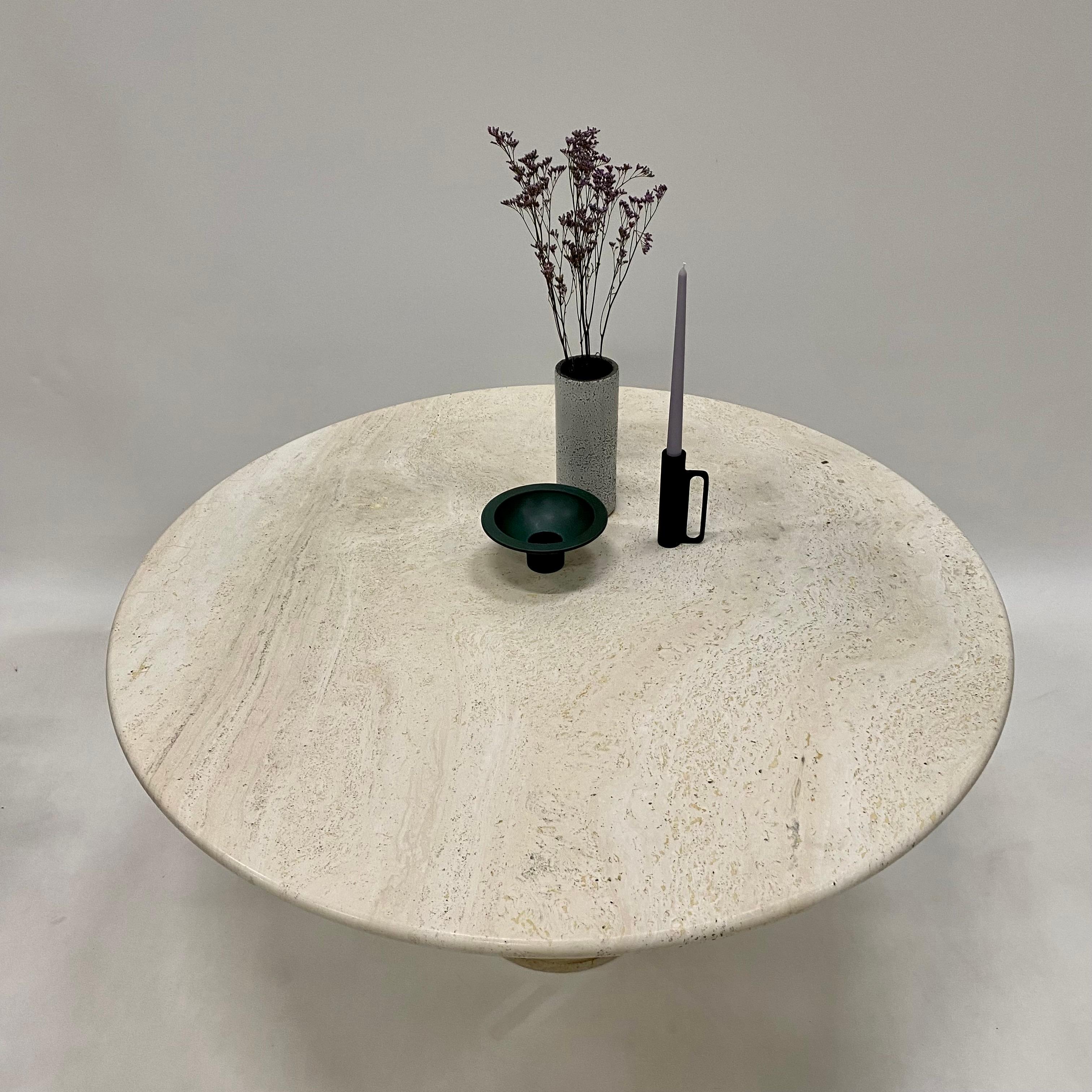 Round travertine dining table by UP & UP, ITALY 1970S 11