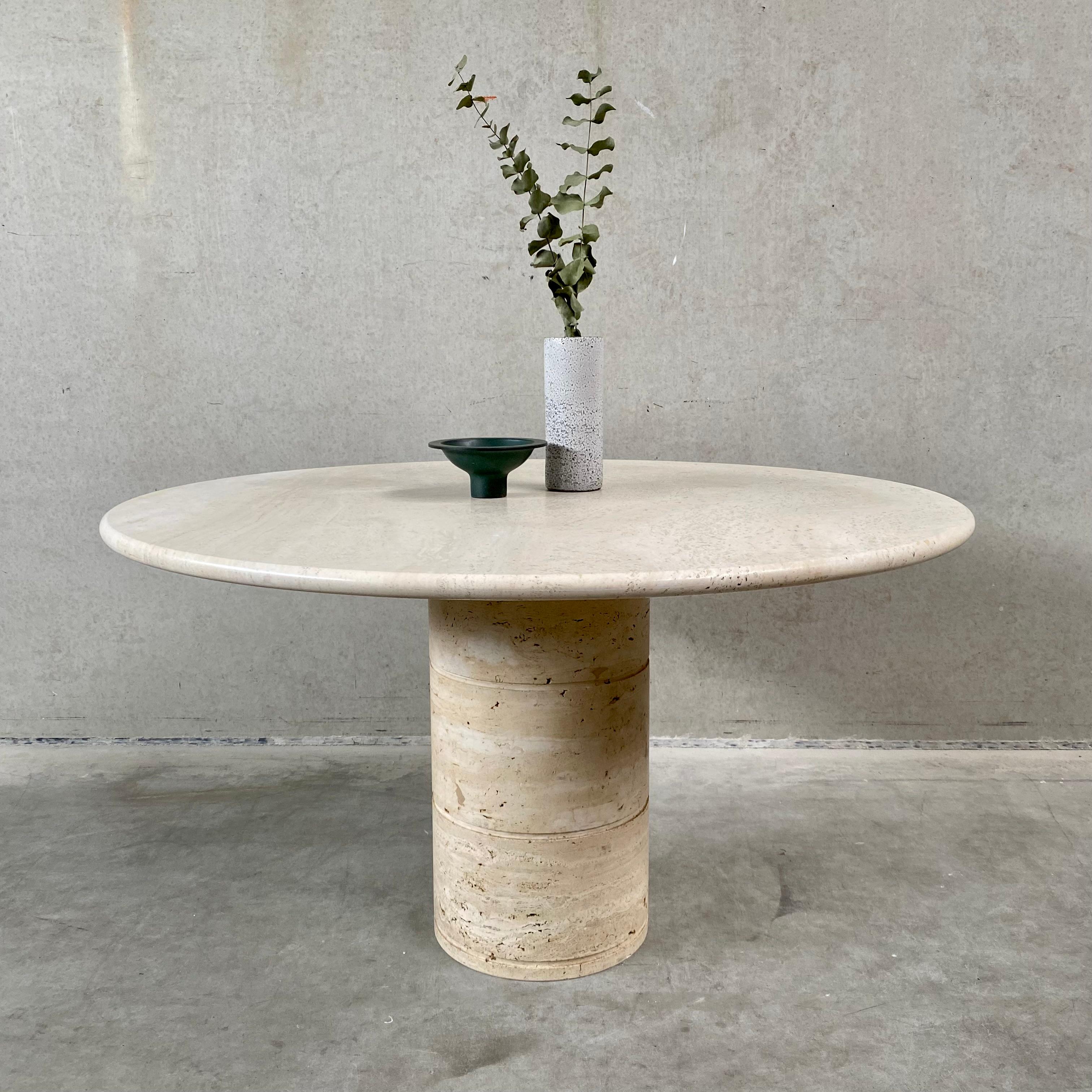 Italian Round travertine dining table by UP & UP, ITALY 1970S