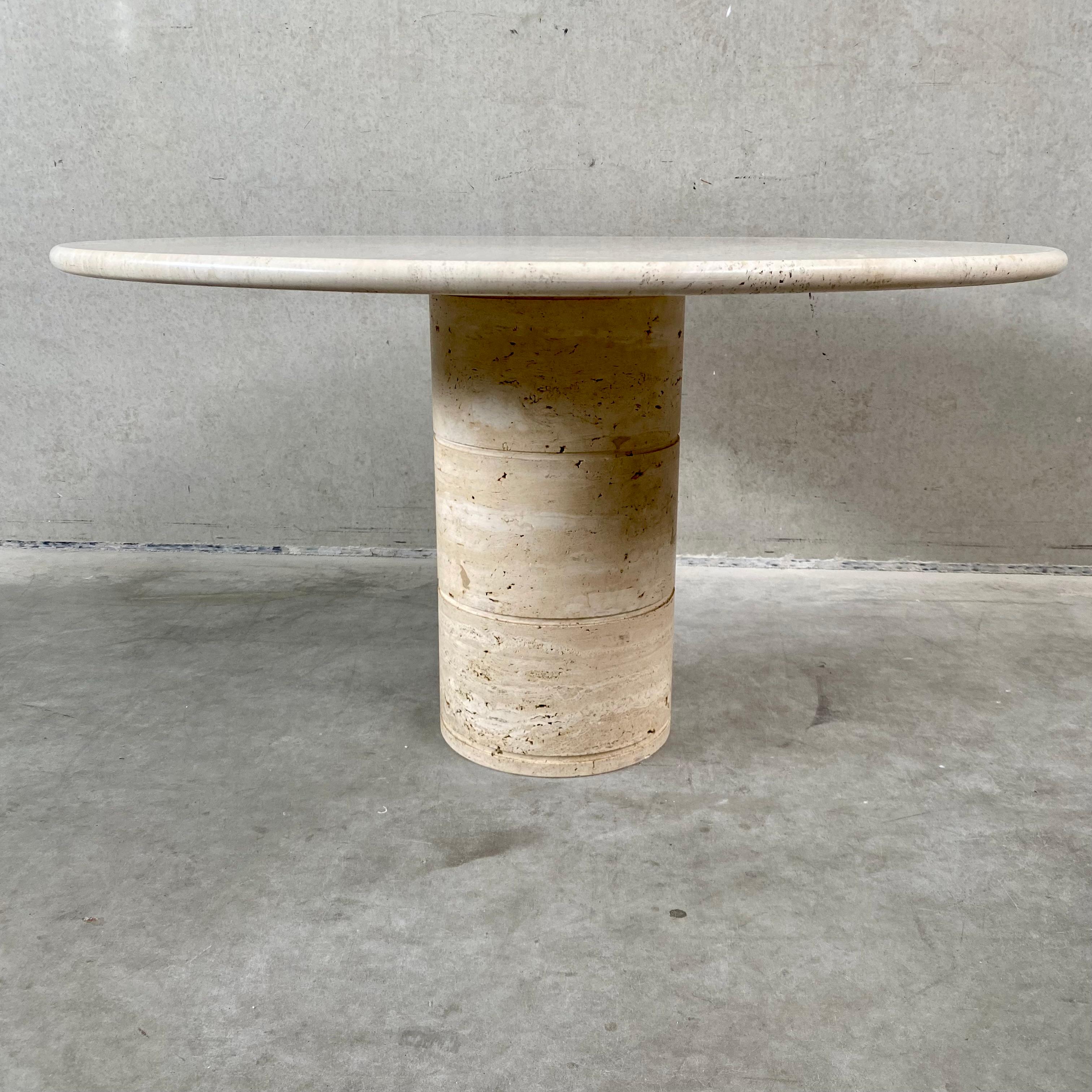 Round travertine dining table by UP & UP, ITALY 1970S 1
