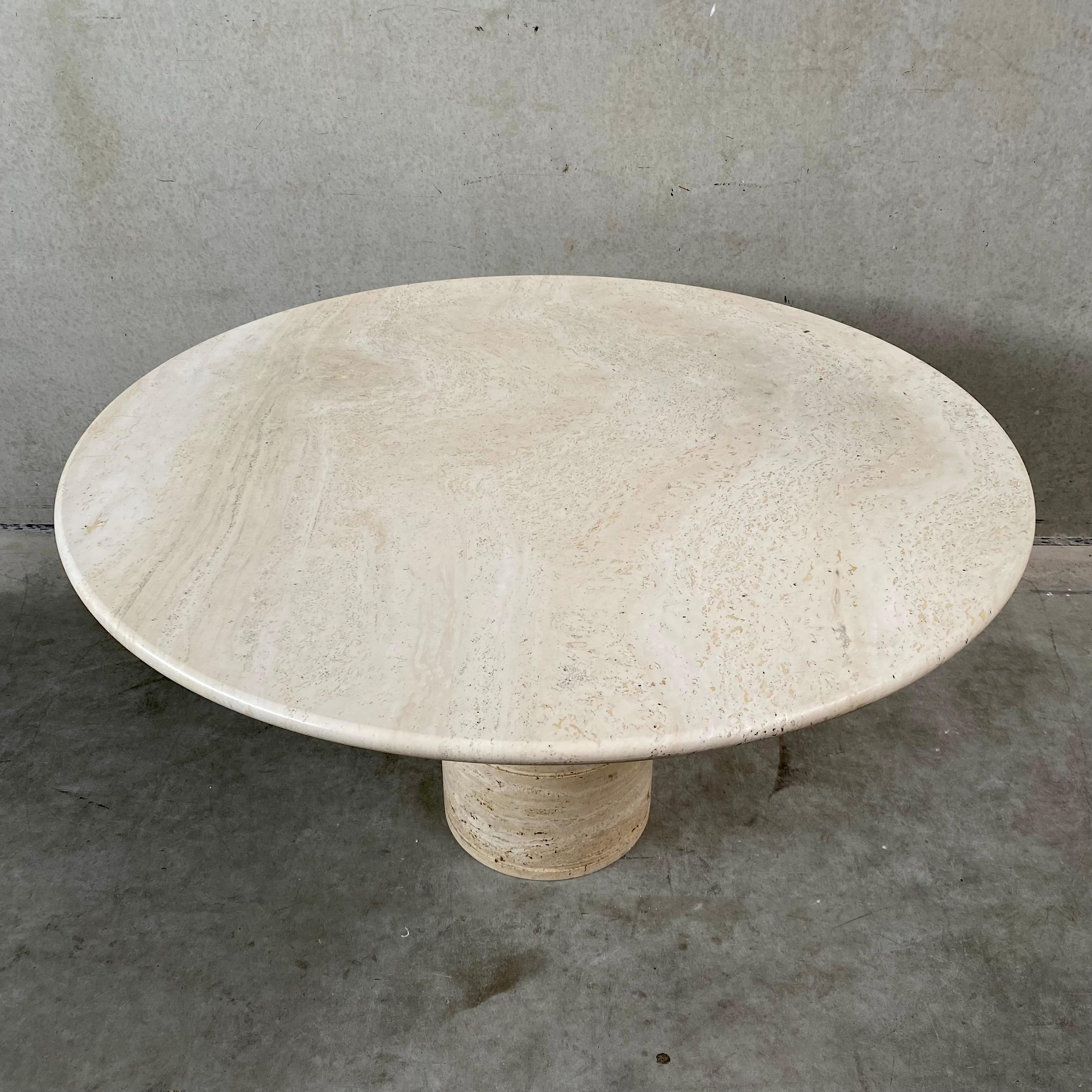 Round travertine dining table by UP & UP, ITALY 1970S 2