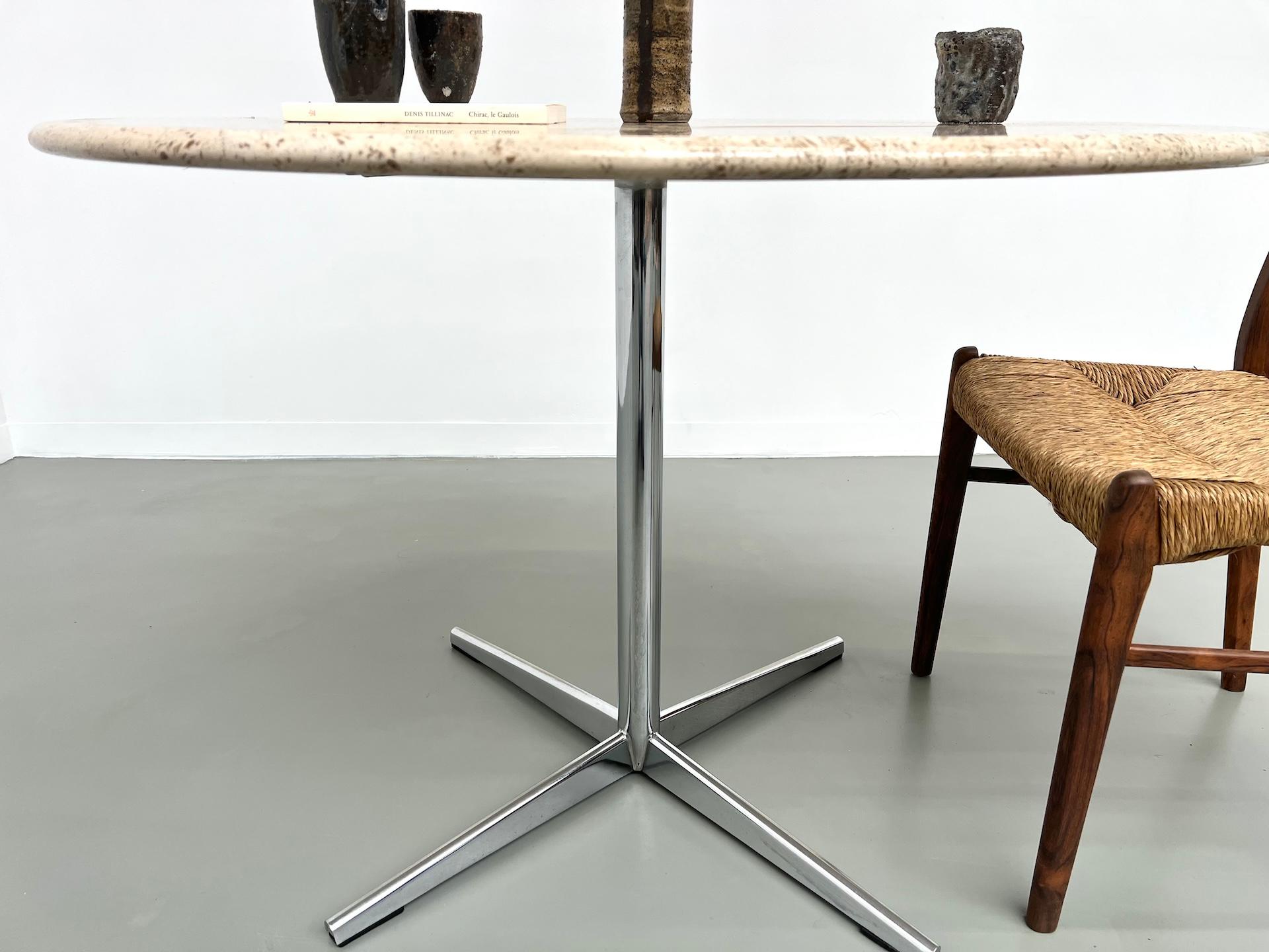 Round travertine dining table, circa 1970. 2