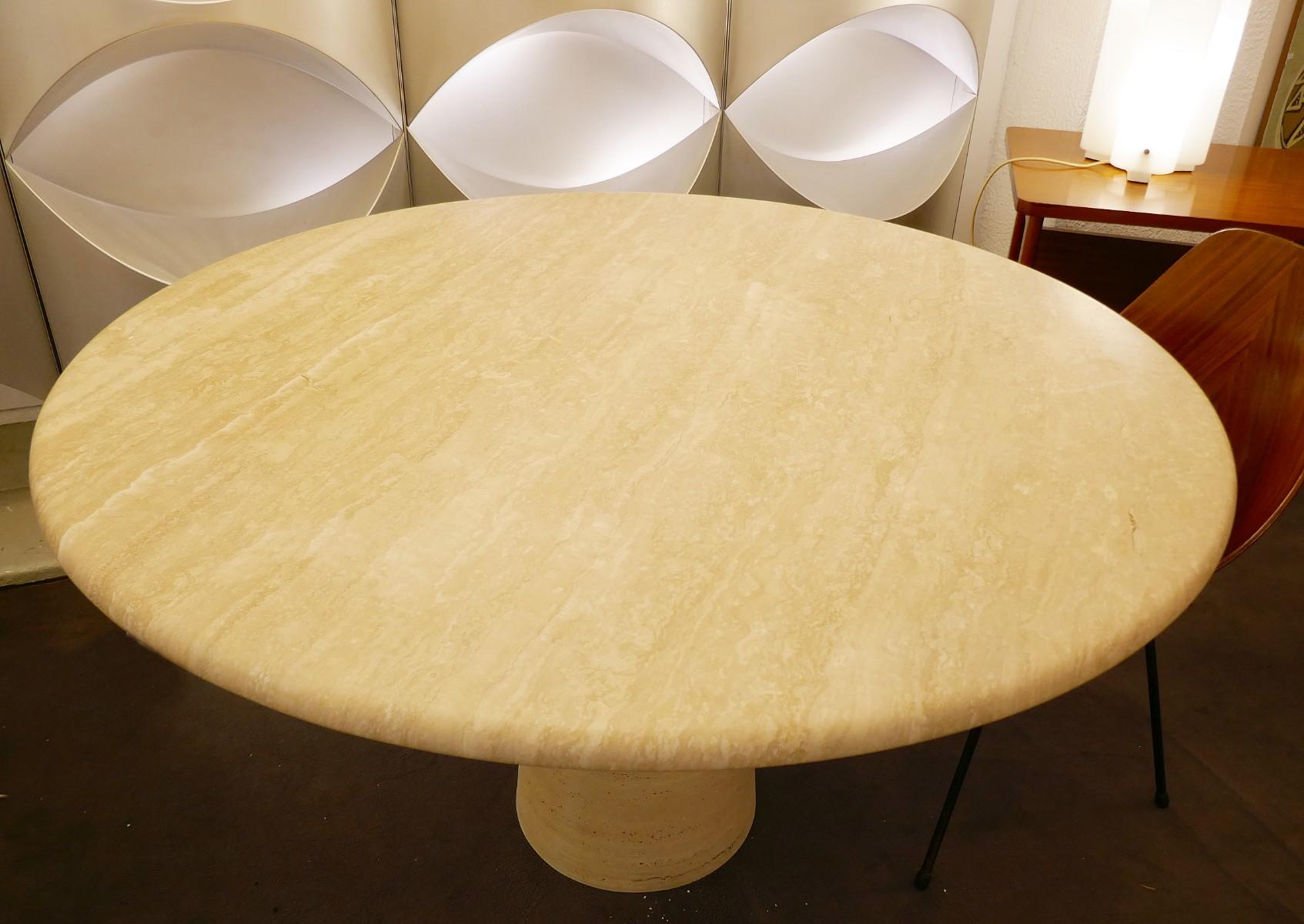 Mid-Century Modern Round Travertine Dining Table