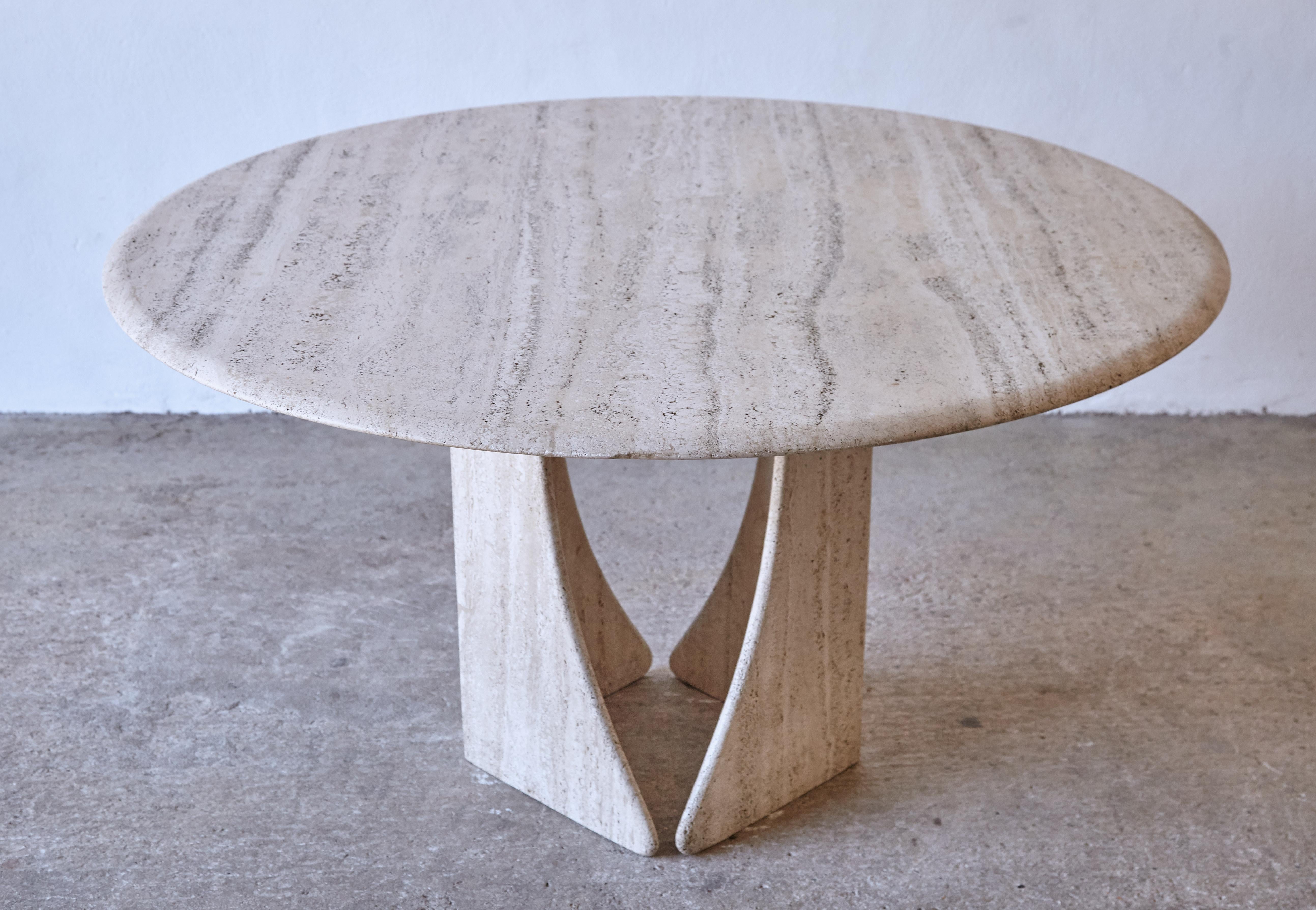 Round Travertine Dining Table, France/Italy, 1970s 5