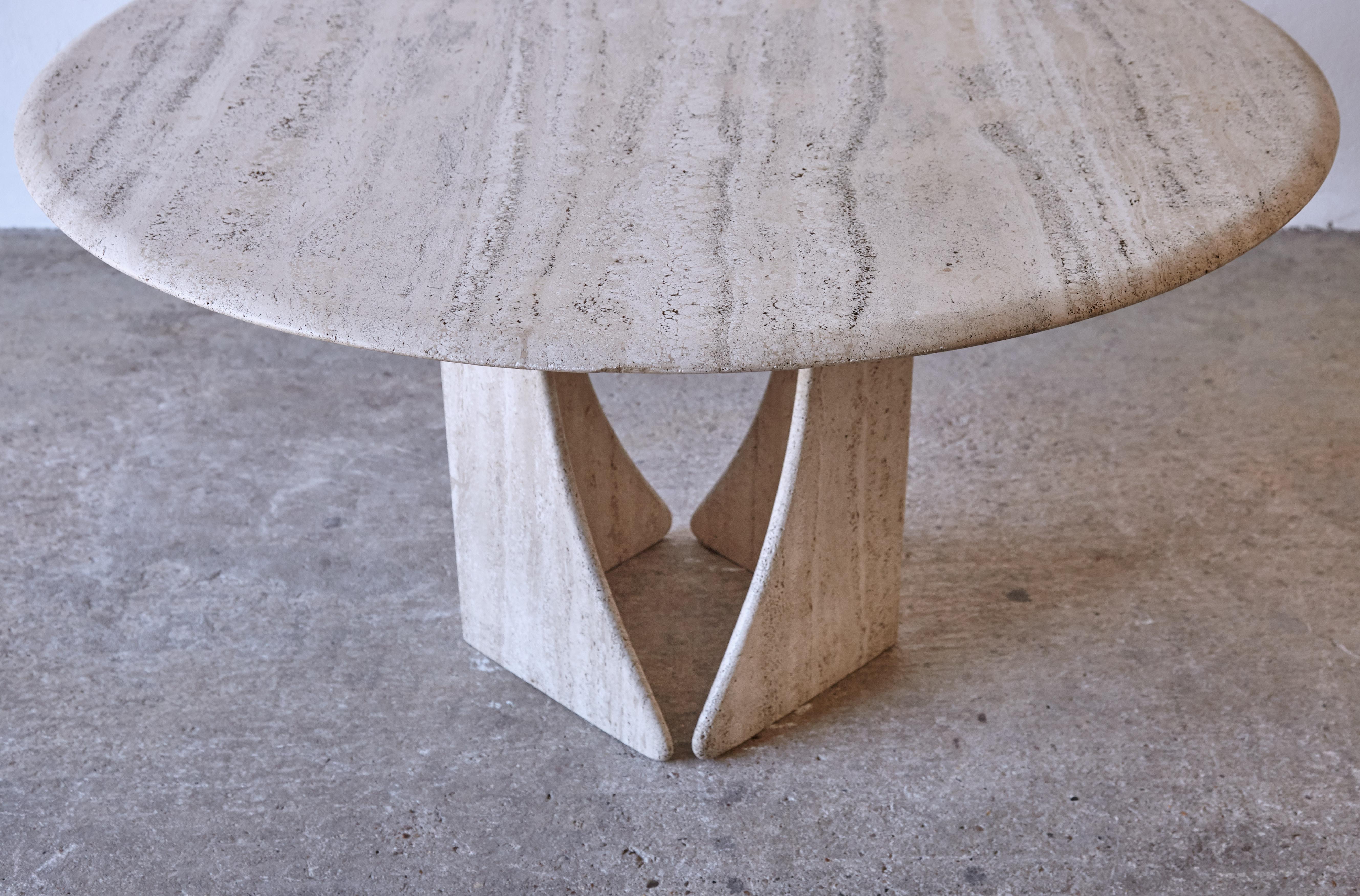 Round Travertine Dining Table, France/Italy, 1970s 11