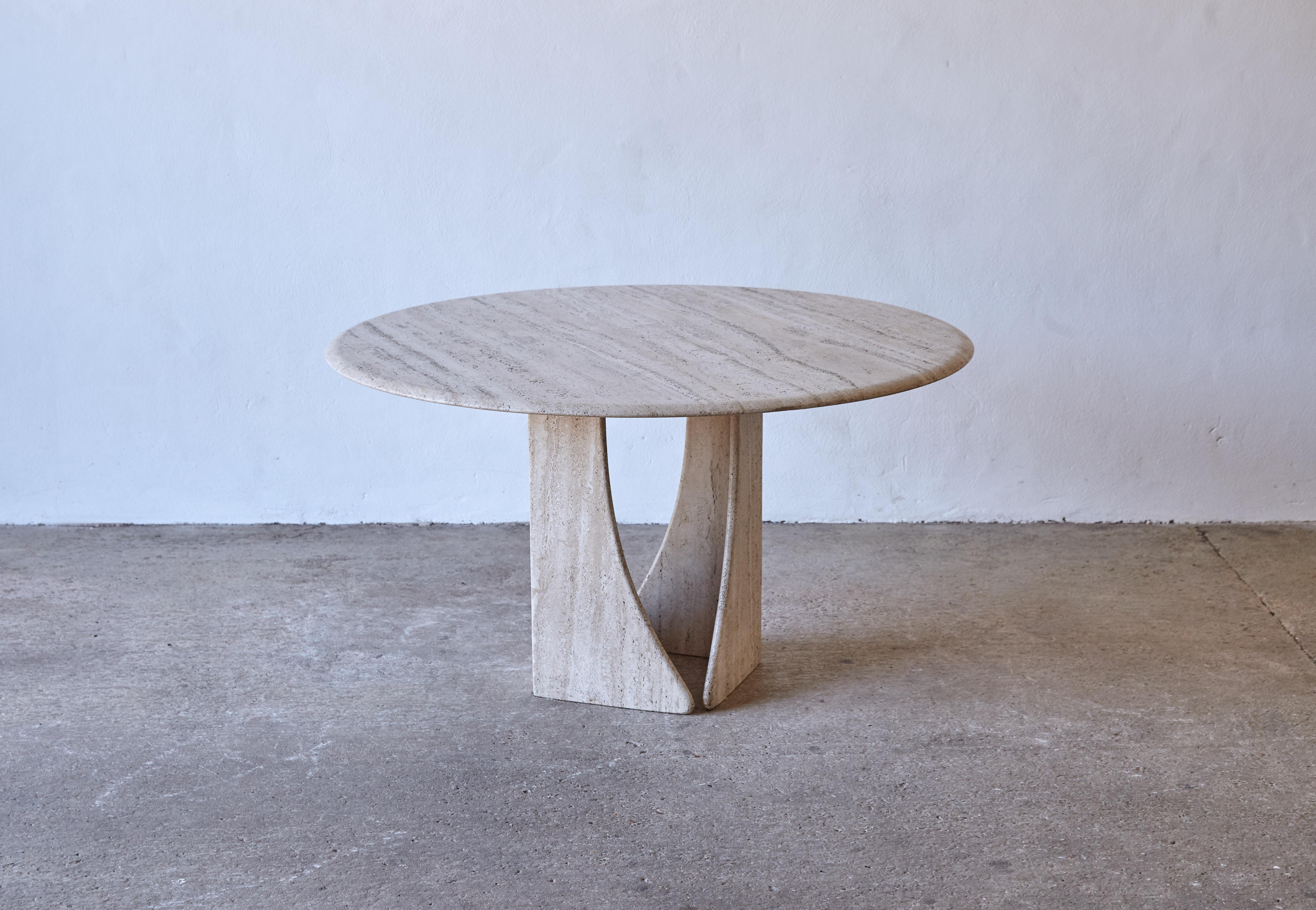 Late 20th Century Round Travertine Dining Table, France/Italy, 1970s