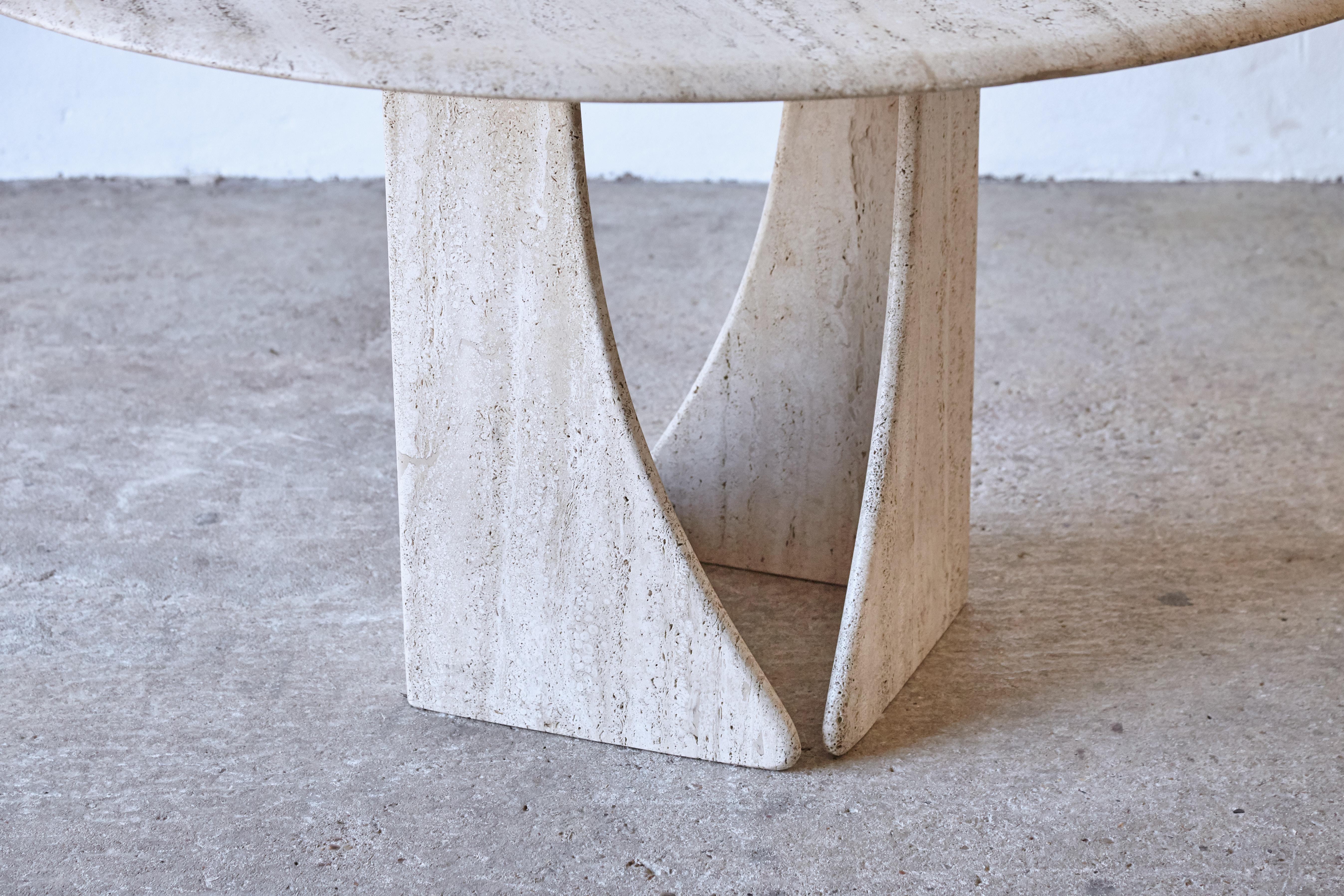 Round Travertine Dining Table, France/Italy, 1970s 1