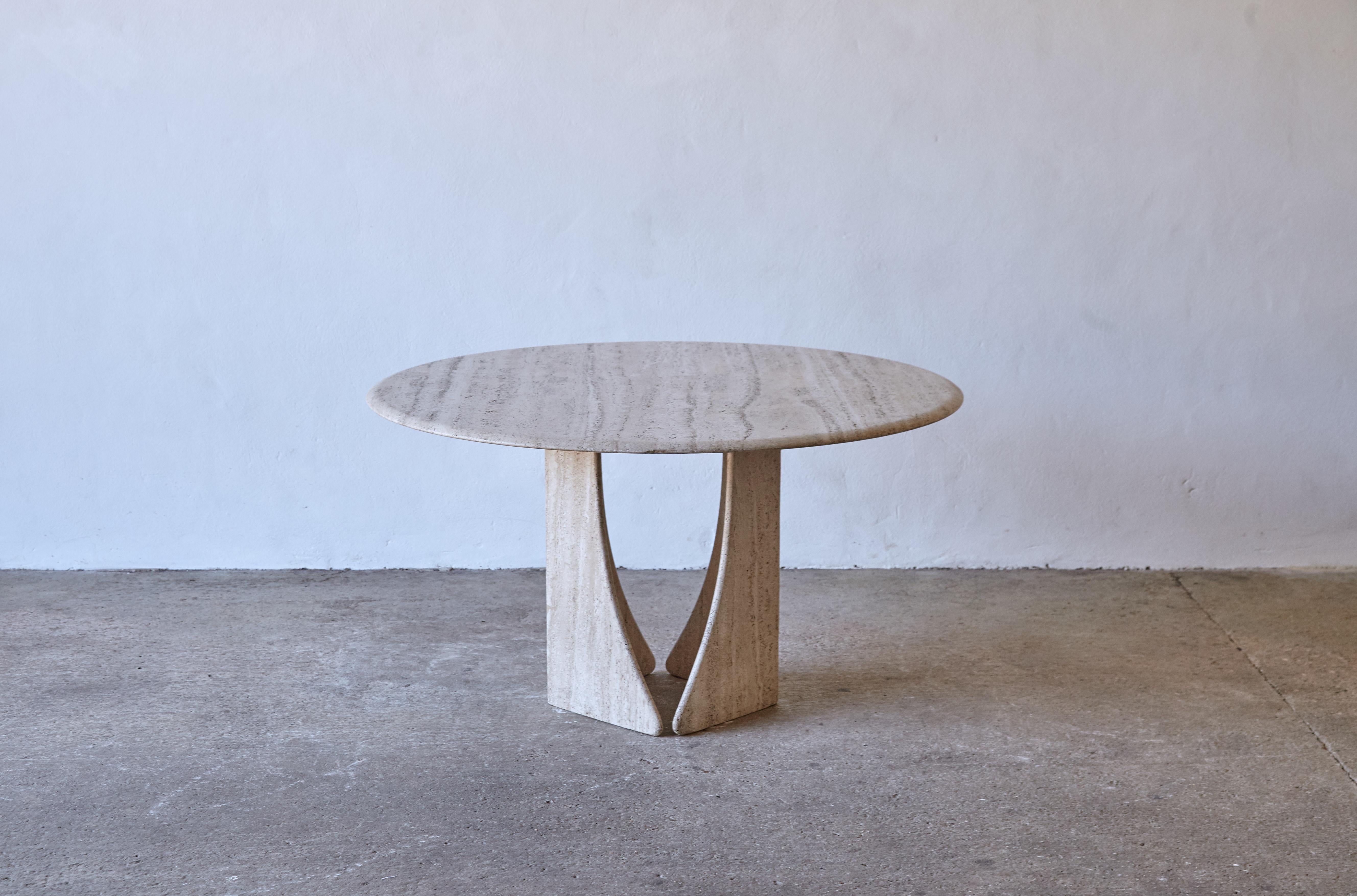 Round Travertine Dining Table, France/Italy, 1970s 2