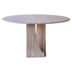 Round Travertine Dining Table, France/Italy, 1970s