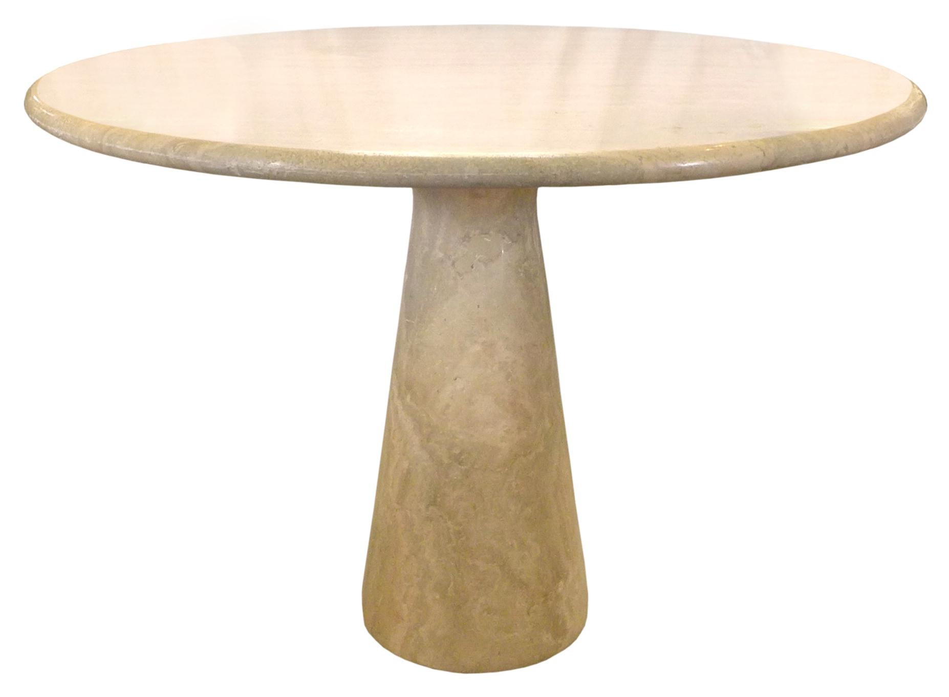 Italian Round Travertine Dining Table in the Manner of Angelo Mangiarotti