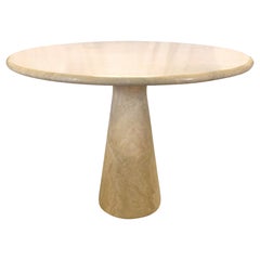 Round Travertine Dining Table in the Manner of Angelo Mangiarotti