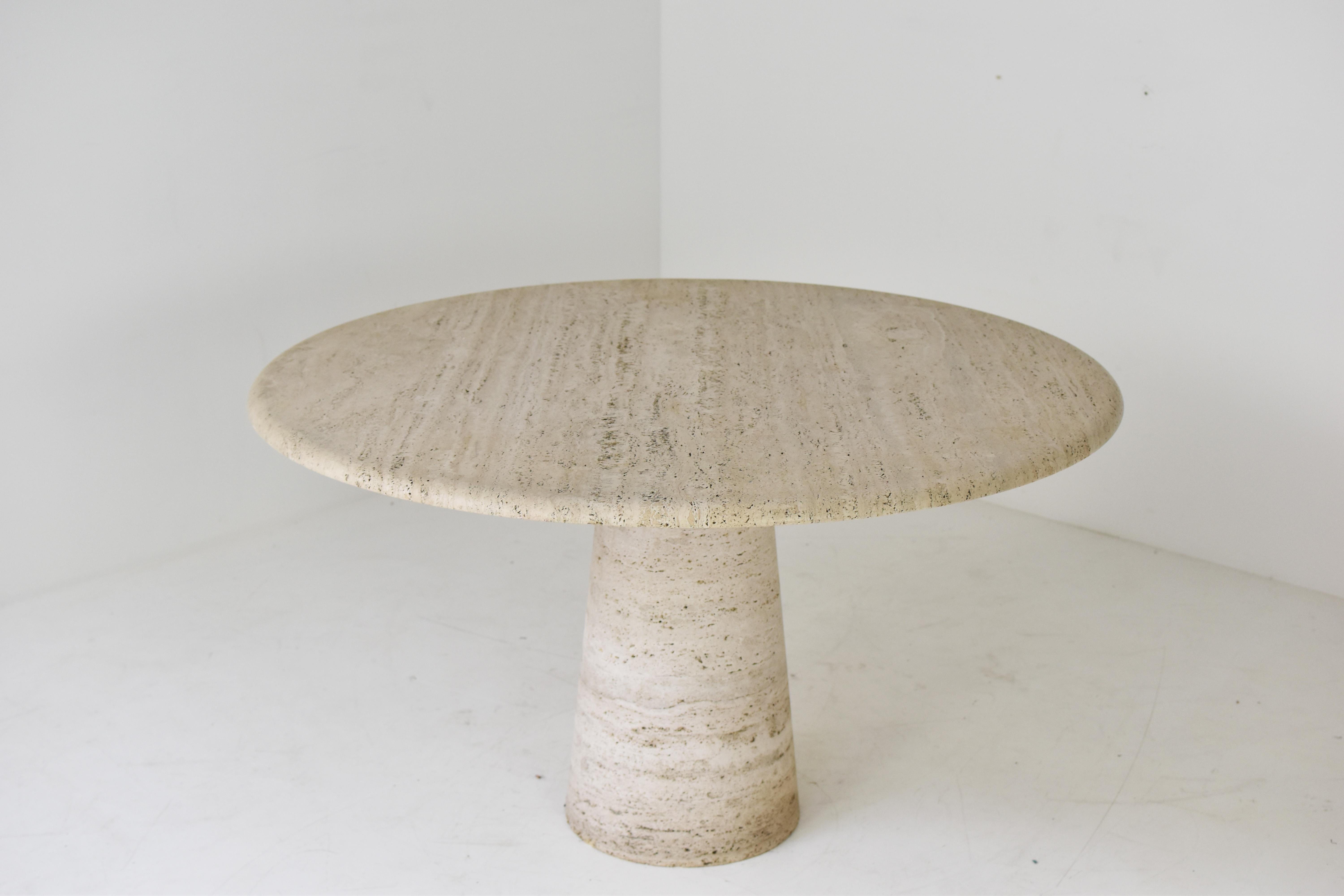 Round travertine dining table in the manner of Angelo Mangiarotti, Italy 1970’s 6