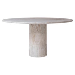 Round Travertine Dining Table in the Manner of Angelo Mangiarotti, Italy 1970’s