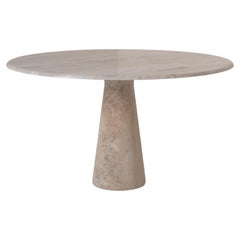 Round Travertine Dining Table in the Manner of Angelo Mangiarotti, Italy 1970’s
