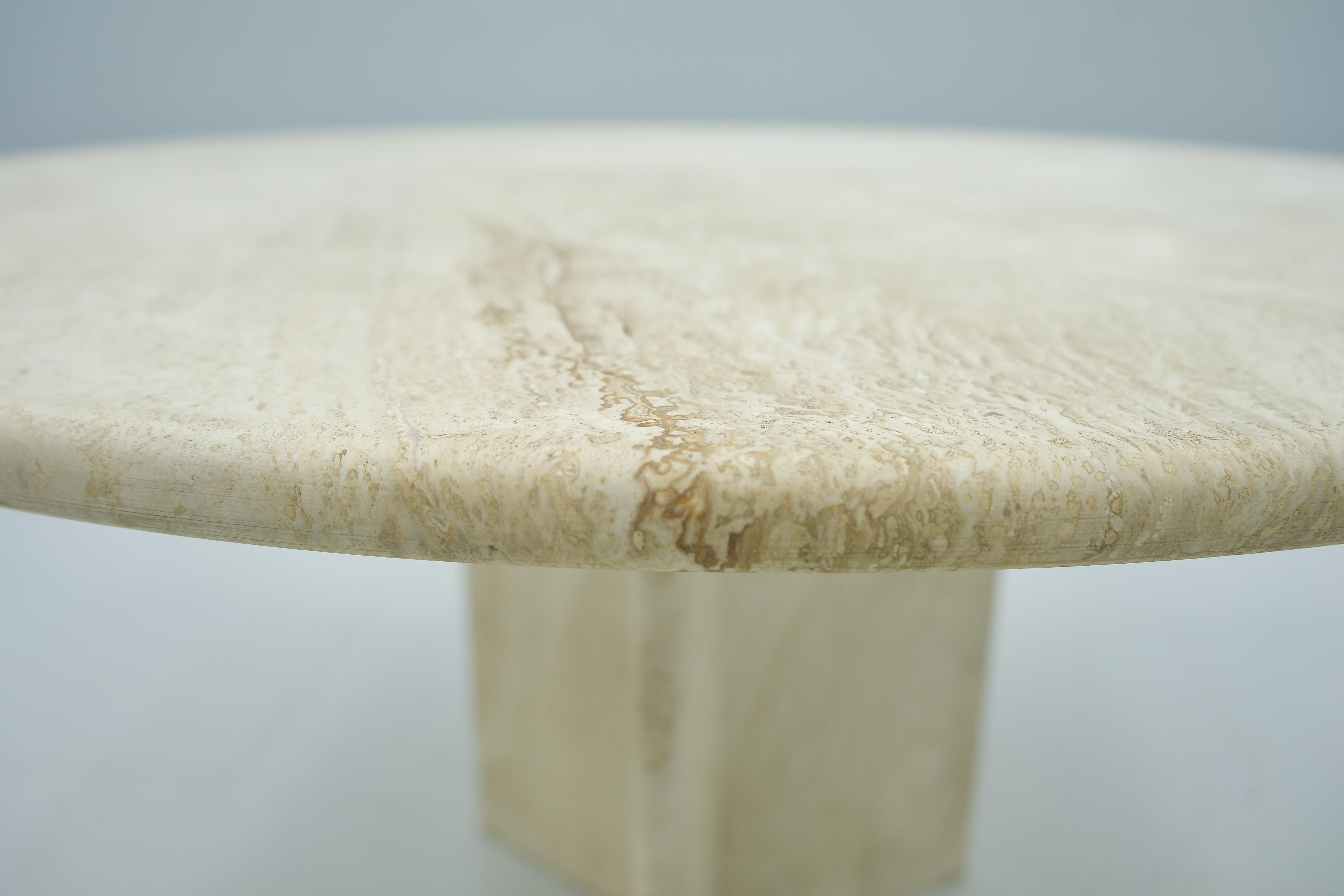 Late 20th Century Round Travertine Dining Table, Italy, 1970s For Sale