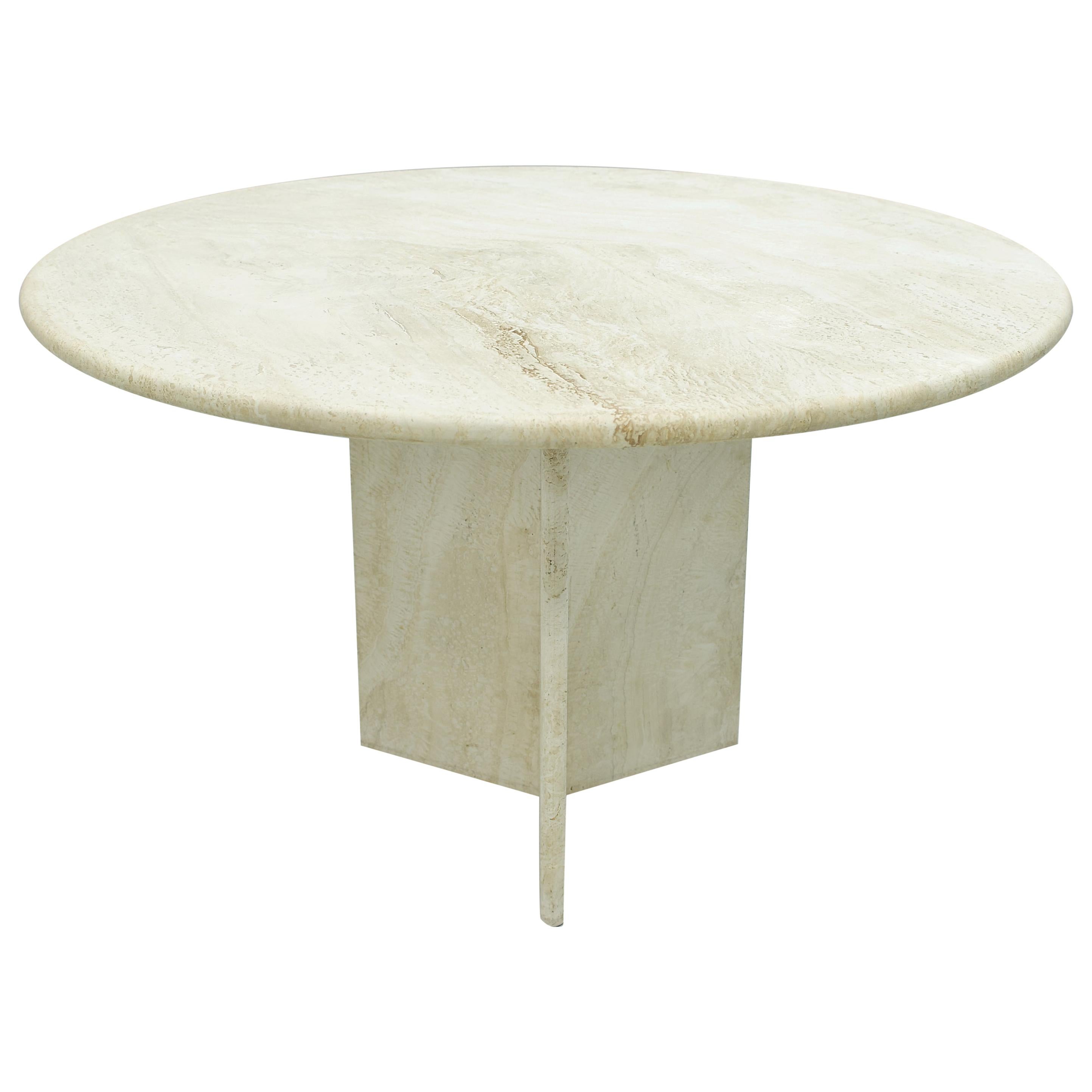 Round Travertine Dining Table, Italy, 1970s For Sale