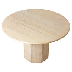 Used Round Travertine Dining Table, Italy 1970s