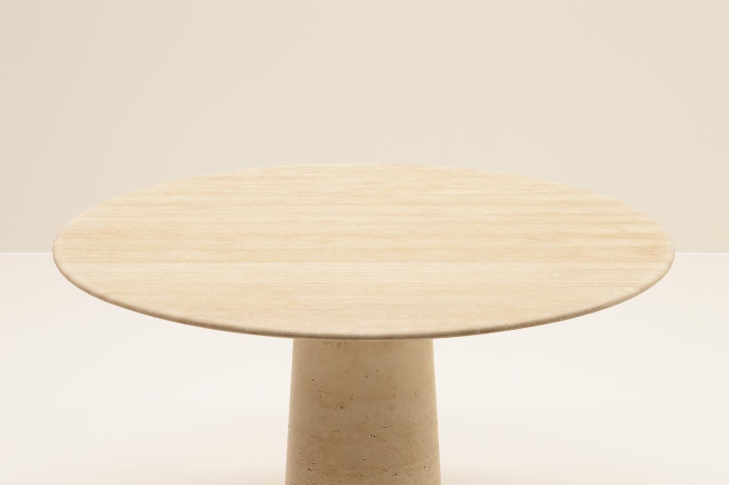 Italian Round Travertine Dining Table Made in Italy, 70s