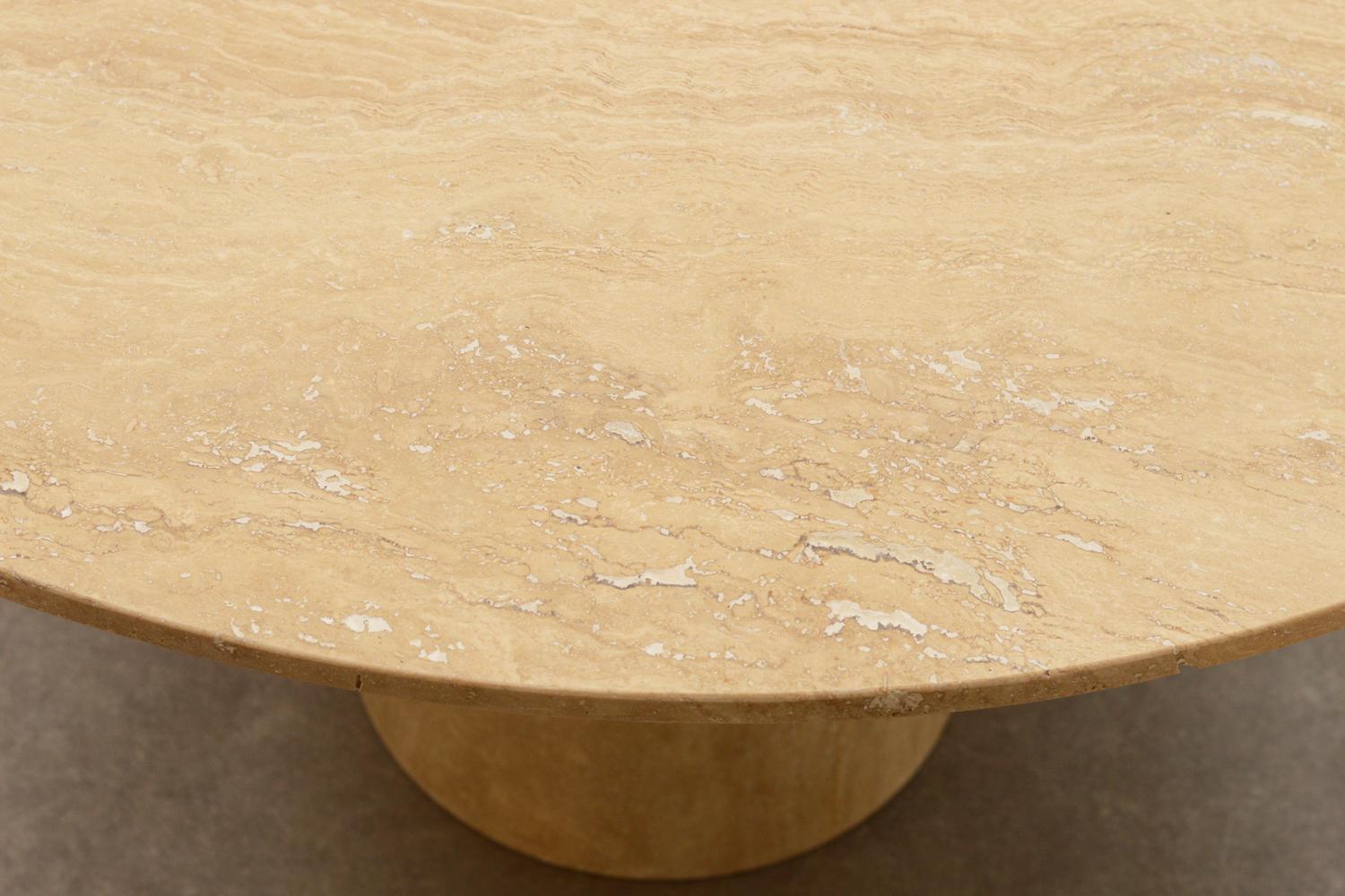 Italian Round Travertine Dining Table Made in Italy, 70s