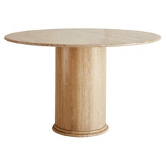 Round Travertine Dining Table with Banded Base