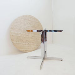 Round travertine dining table with chrome base, 1970s - Ø120cm