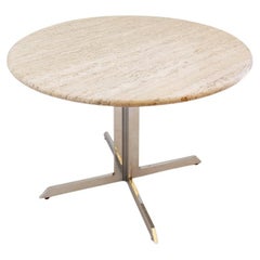 Tavolo da pranzo rotondo in travertino con base cromata, anni '70 - Ø120cm