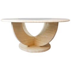 Round Travertine and Glass Coffee Table