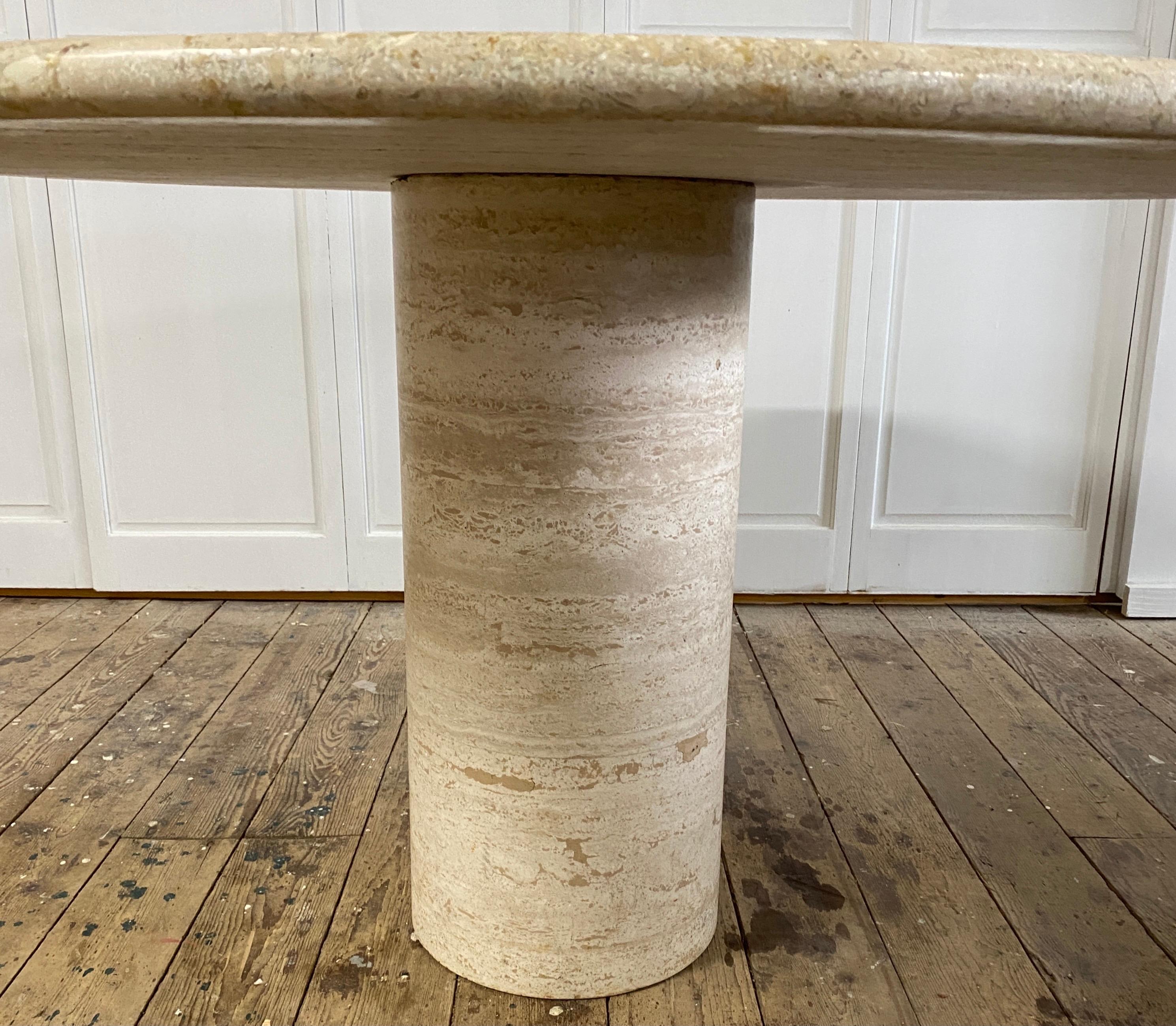 Round Travertine Pedestal Base Dining Table For Sale 1