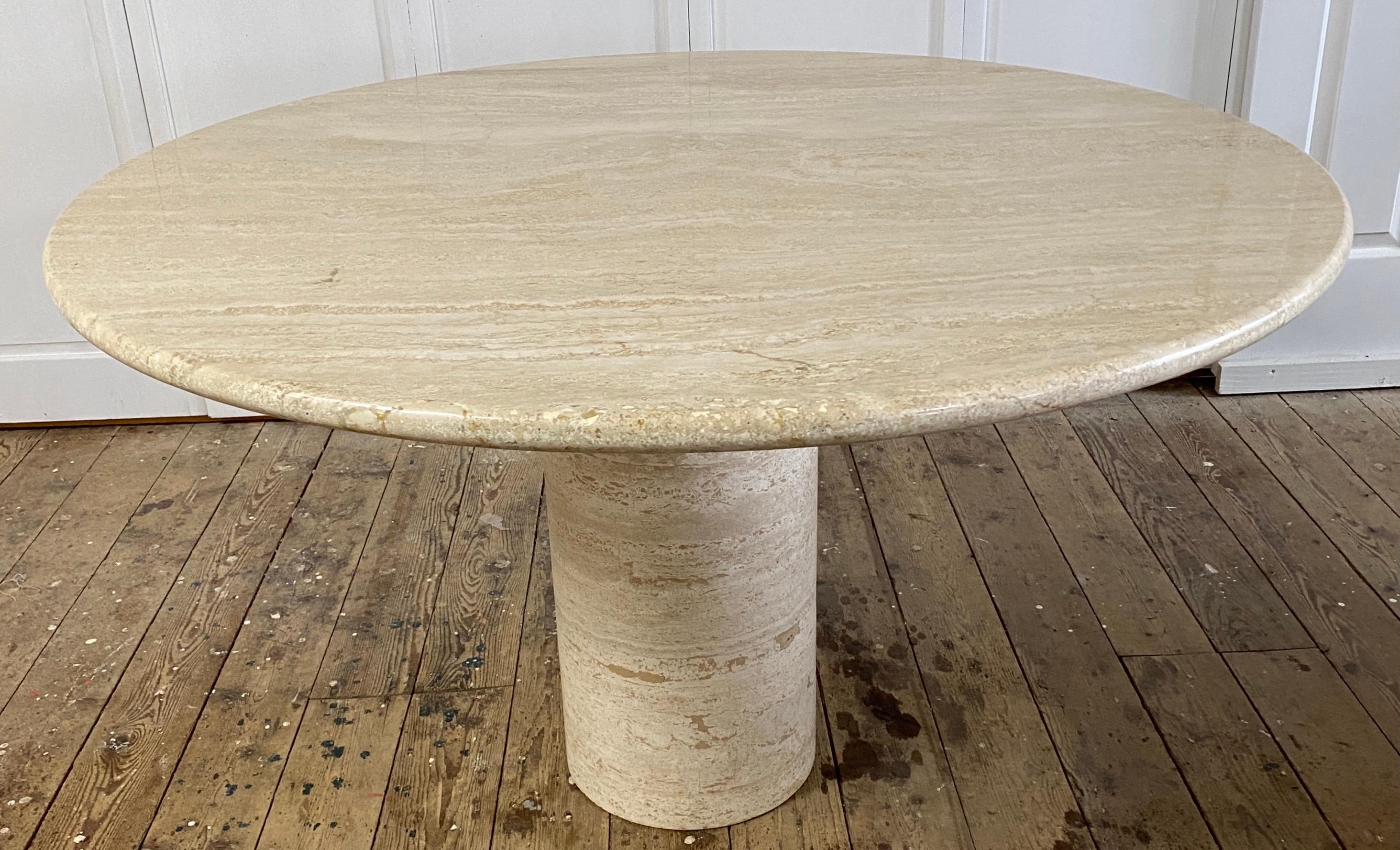 Round Travertine Pedestal Base Dining Table For Sale 3