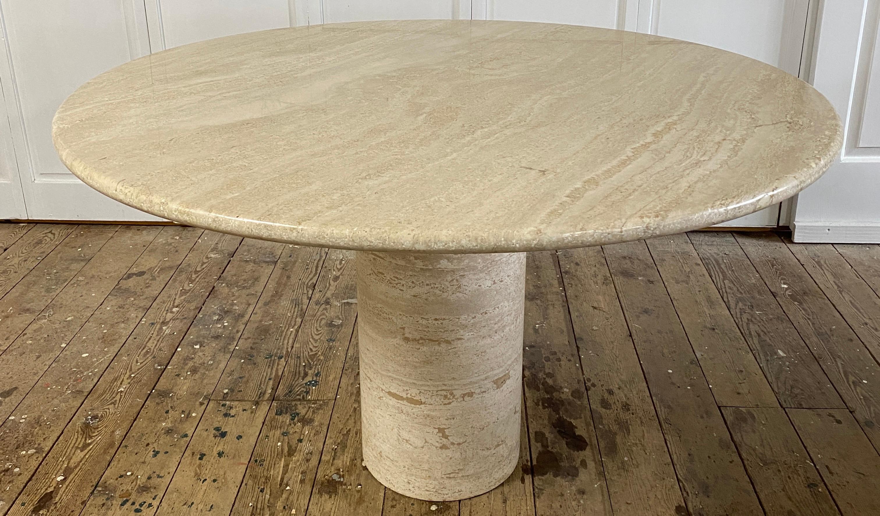 Round Travertine Pedestal Base Dining Table For Sale 4
