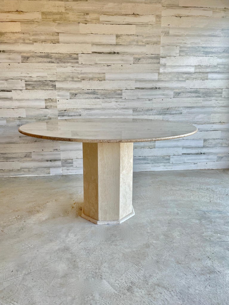 Round Travertine Pedestal Dining Table at 1stDibs